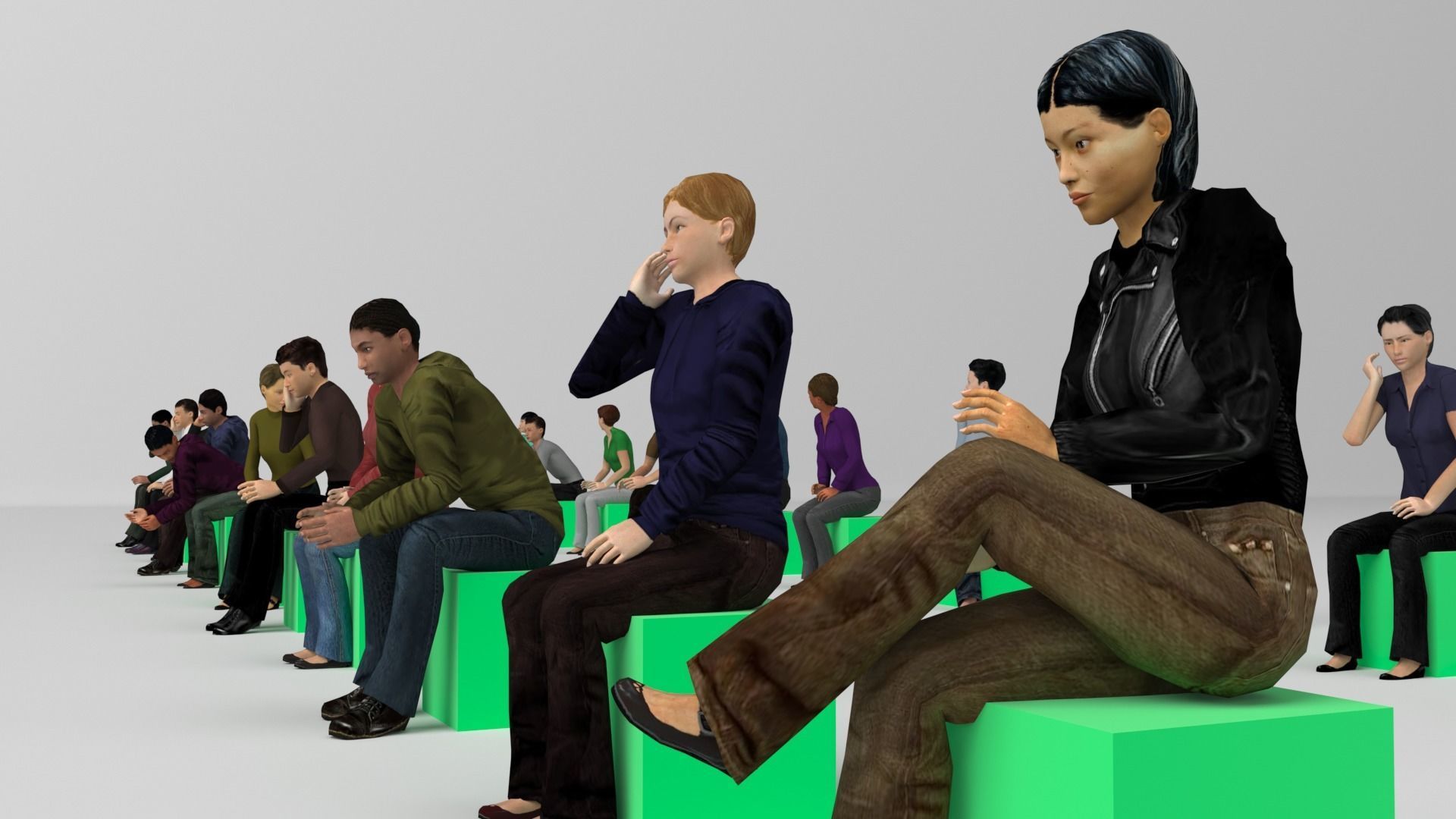 Low Poly Rigged and Animated Sitting People Pack - 200 Pieces Low-poly 3D model_7