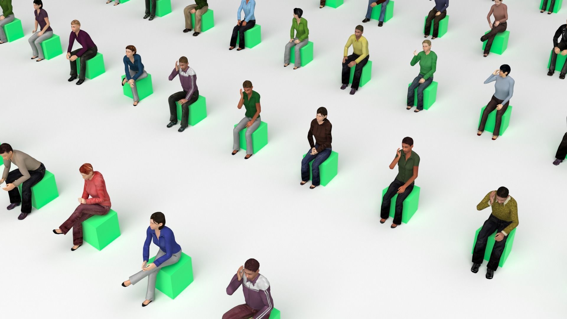Low Poly Rigged and Animated Sitting People Pack - 200 Pieces Low-poly 3D model_5