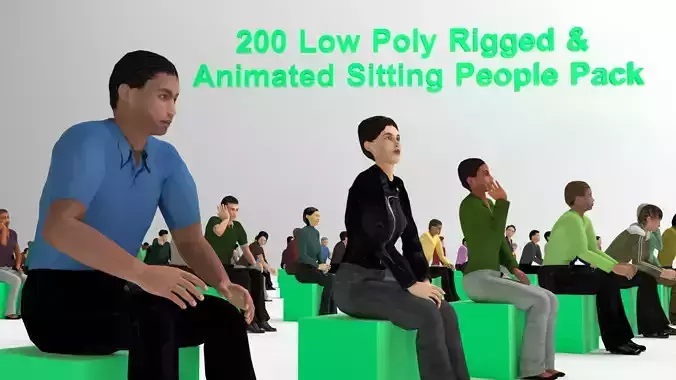 Low Poly Rigged and Animated Sitting People Pack - 200 Pieces Low-poly 3D model