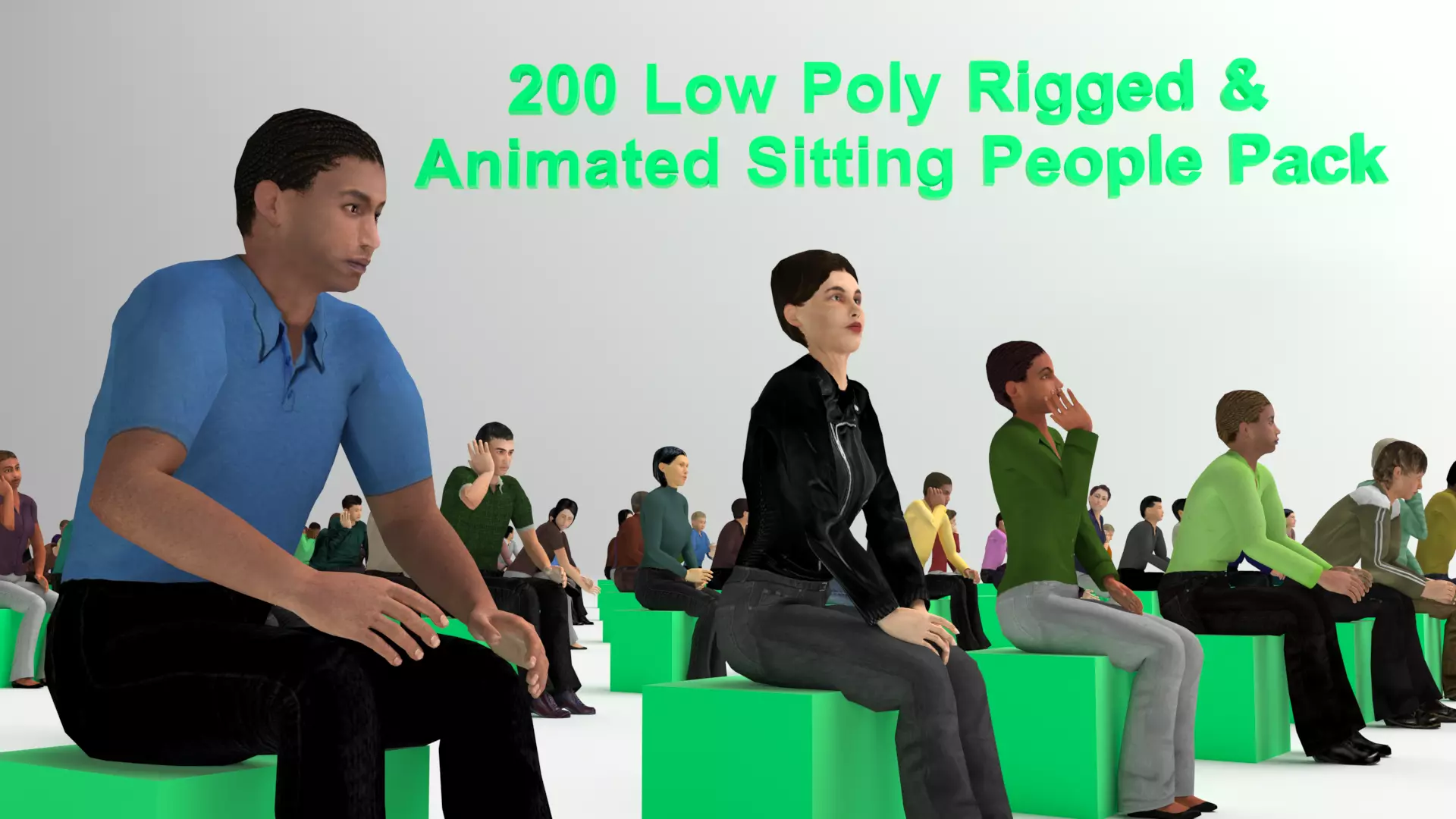 Low Poly Rigged and Animated Sitting People Pack - 200 Pieces Low-poly 3D model_0