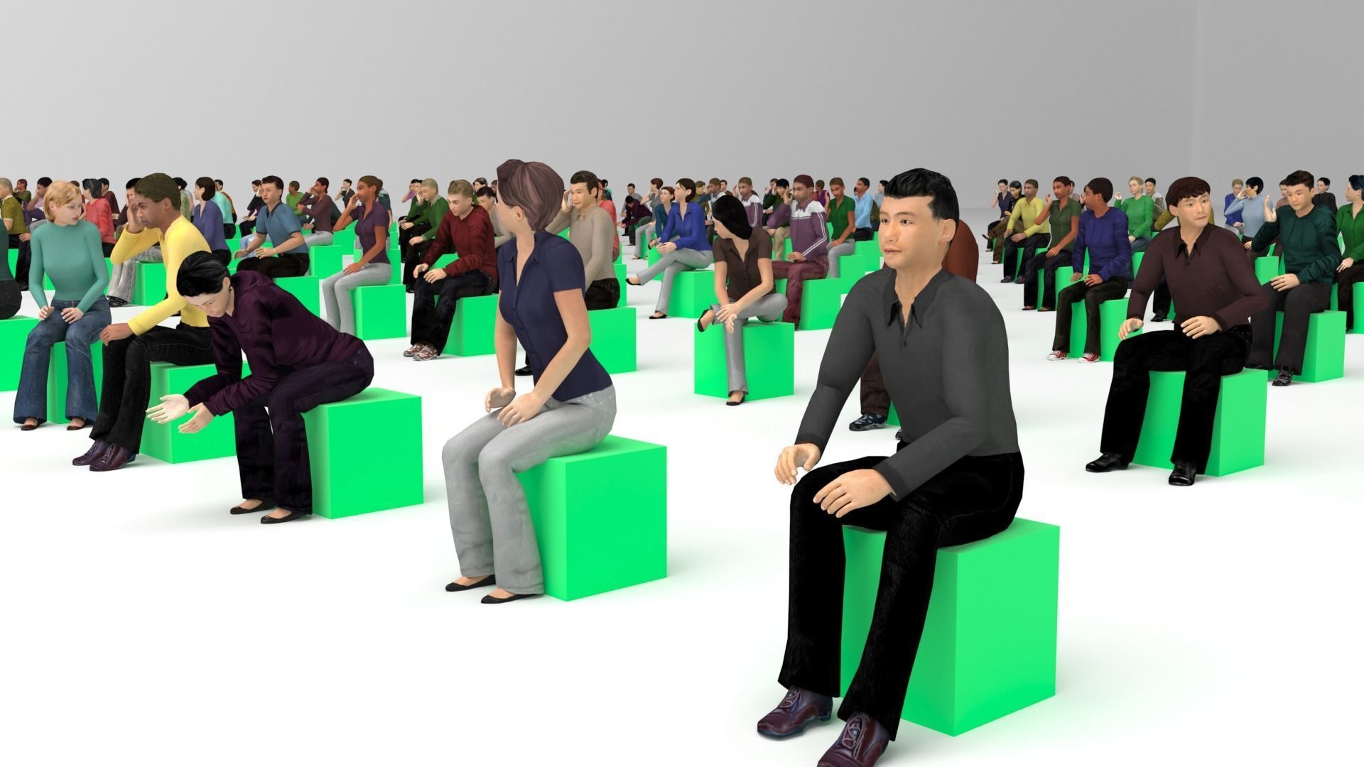 Low Poly Rigged and Animated Sitting People Pack - 200 Pieces Low-poly 3D model_1