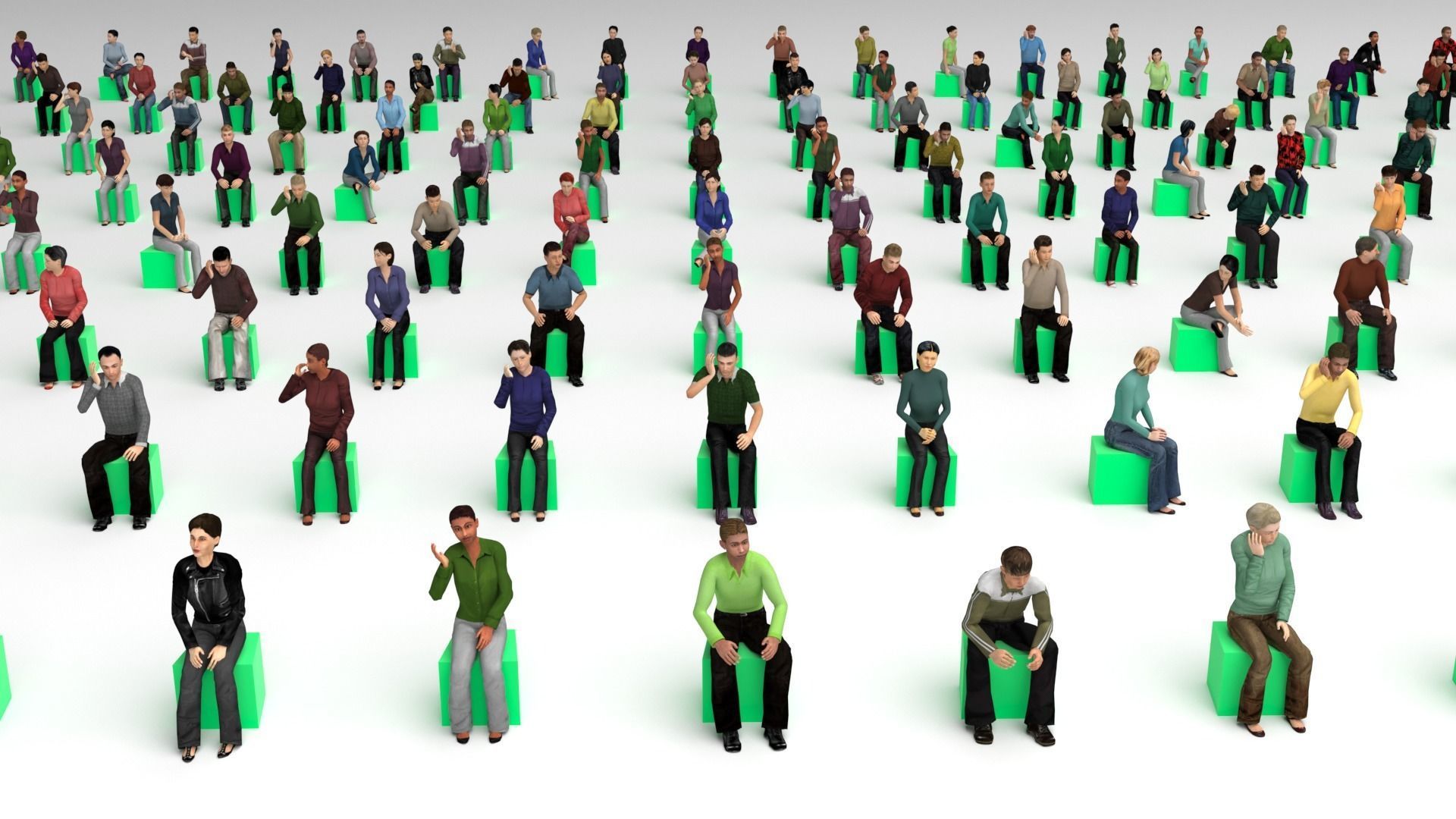 Low Poly Rigged and Animated Sitting People Pack - 200 Pieces Low-poly 3D model_9