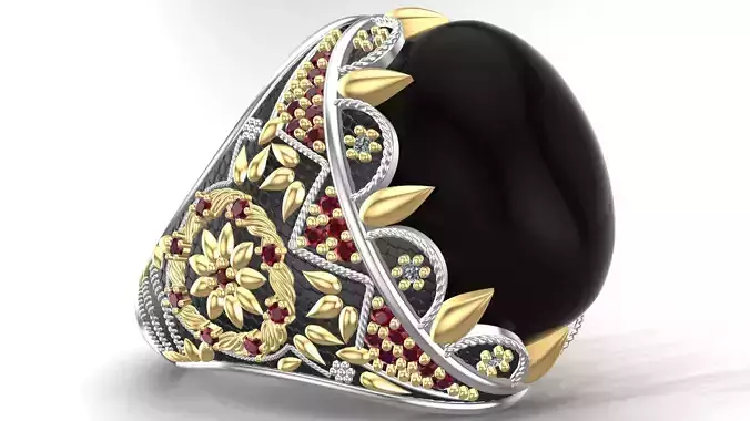 Turkish King Crown Black Onyx Silver Men Ring