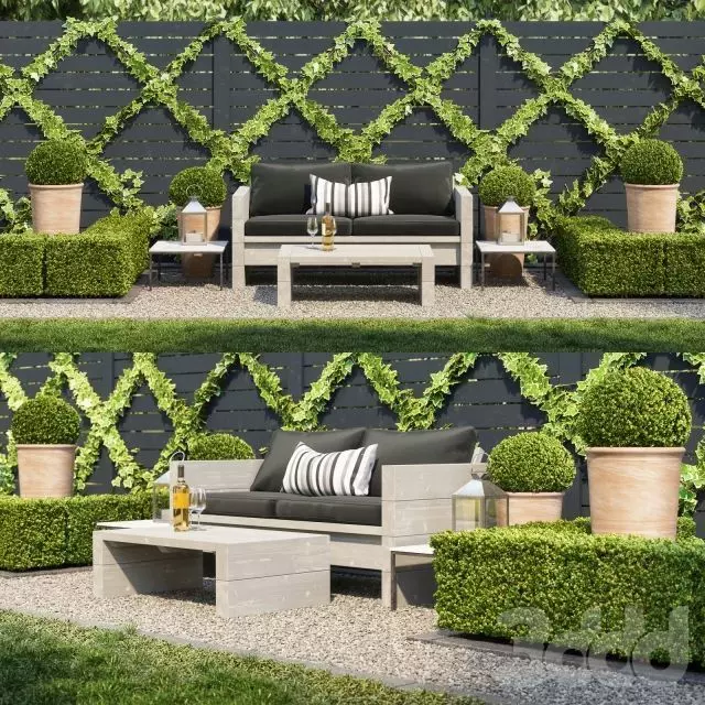 Garden seating area 3D model_0