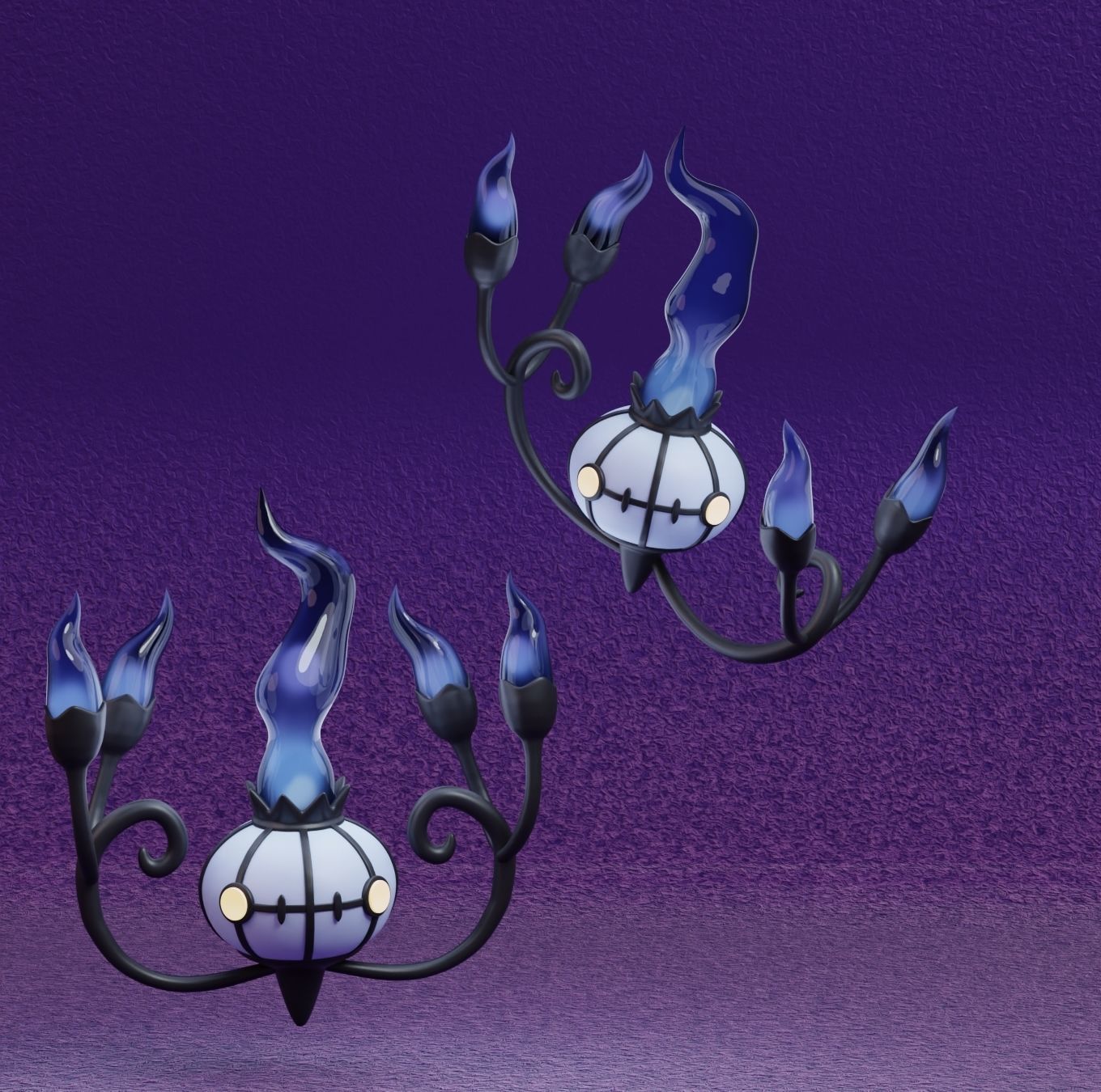 Pokemon - Litwick Lampent and Chandelure with 2 poses 3D print model_16
