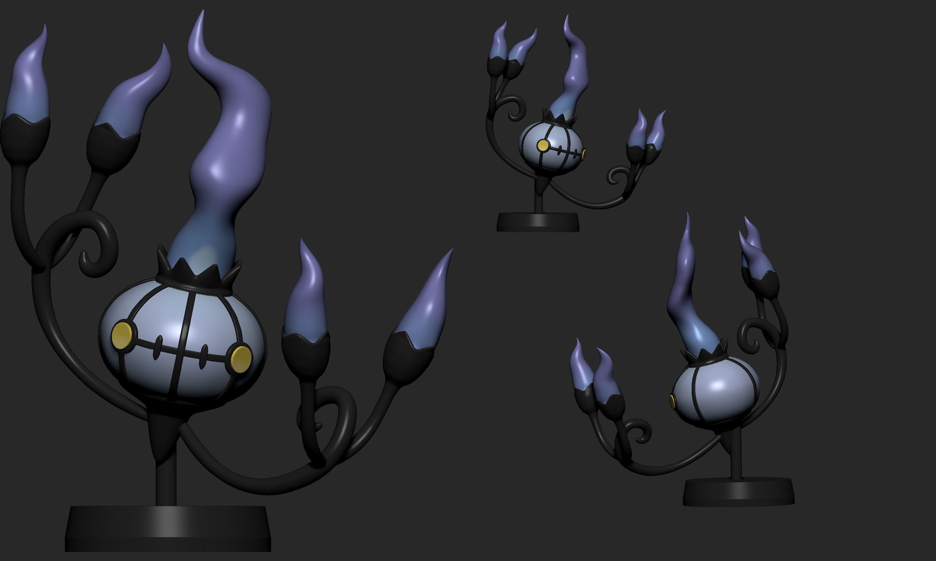 Pokemon - Litwick Lampent and Chandelure with 2 poses 3D print model_21