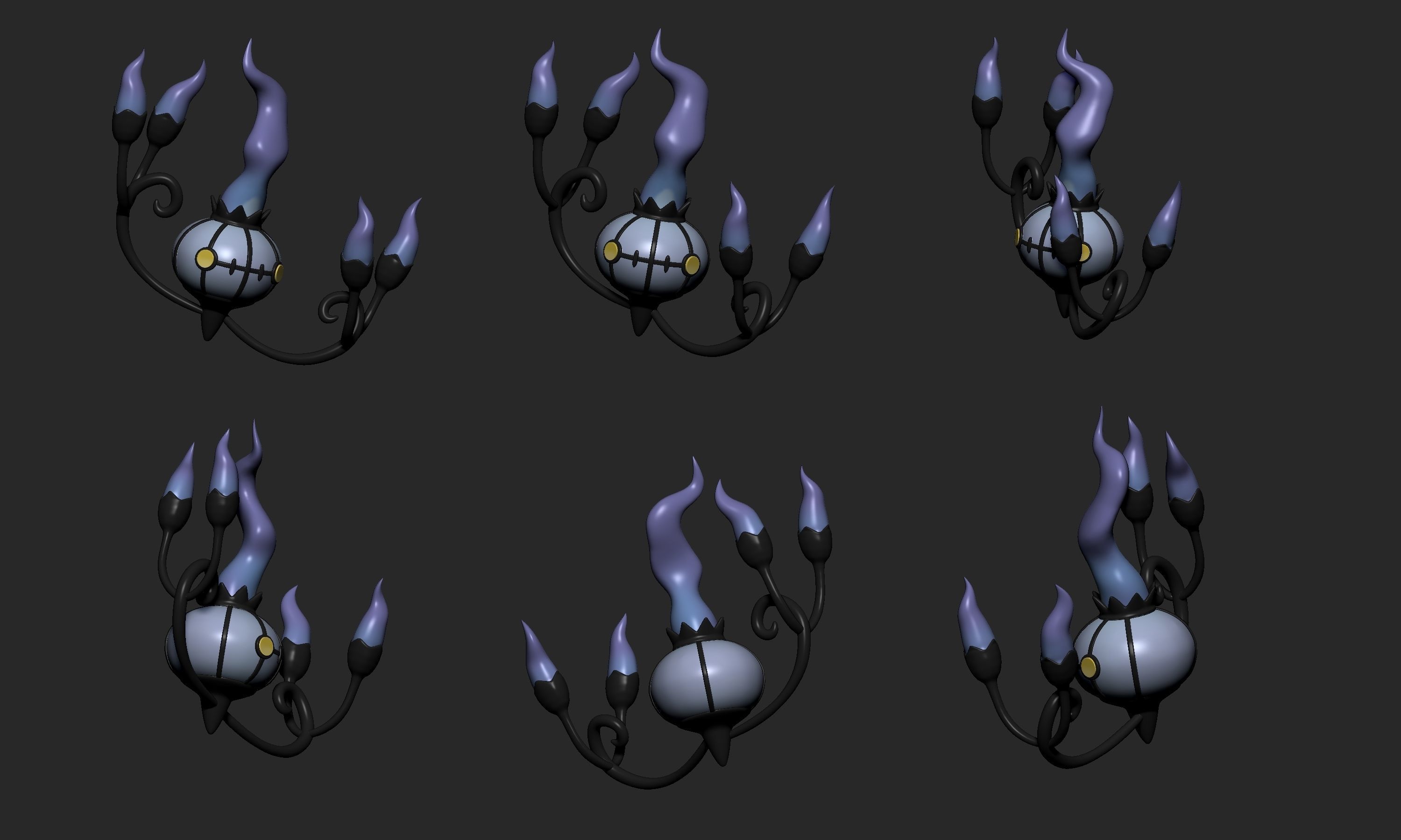 Pokemon - Litwick Lampent and Chandelure with 2 poses 3D print model_18