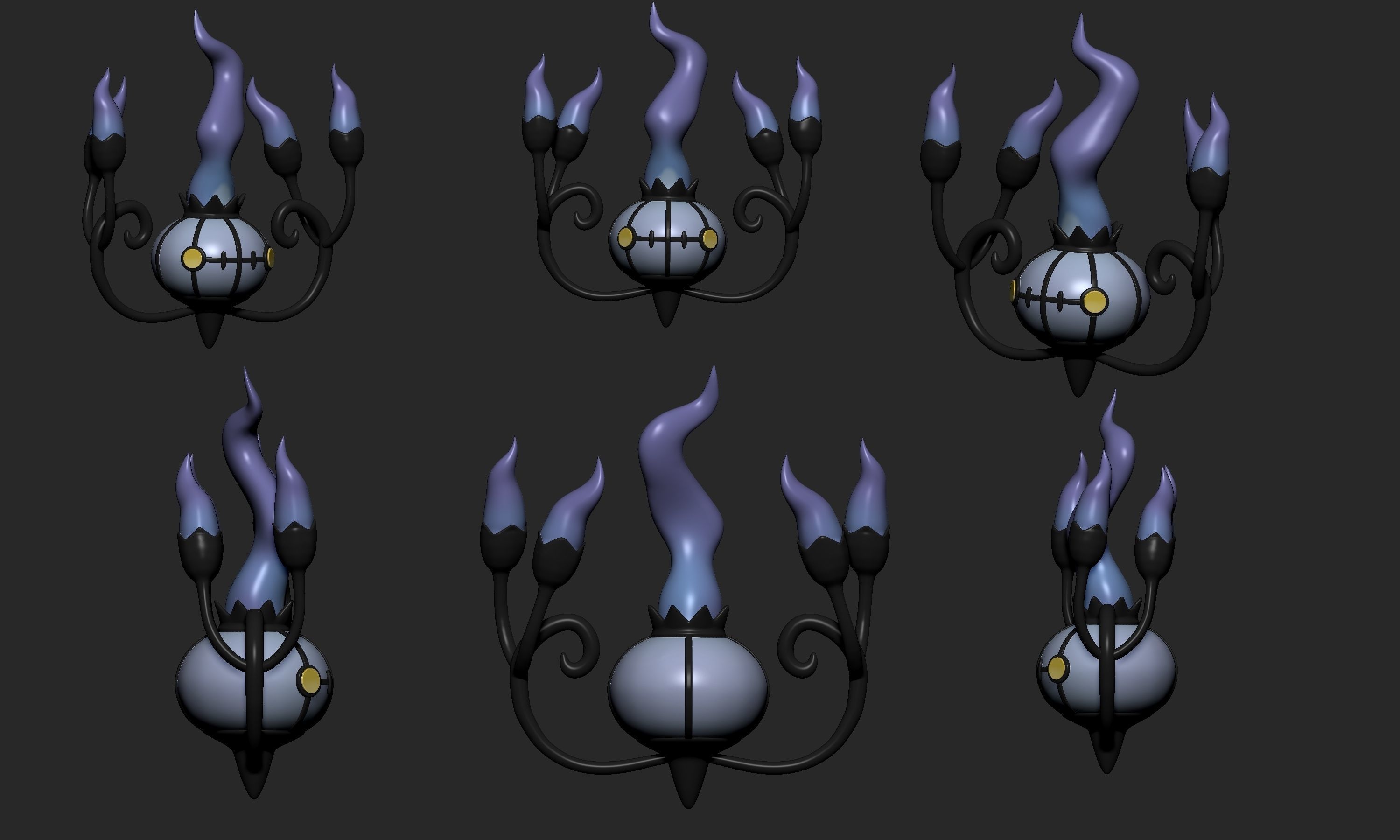 Pokemon - Litwick Lampent and Chandelure with 2 poses 3D print model_20