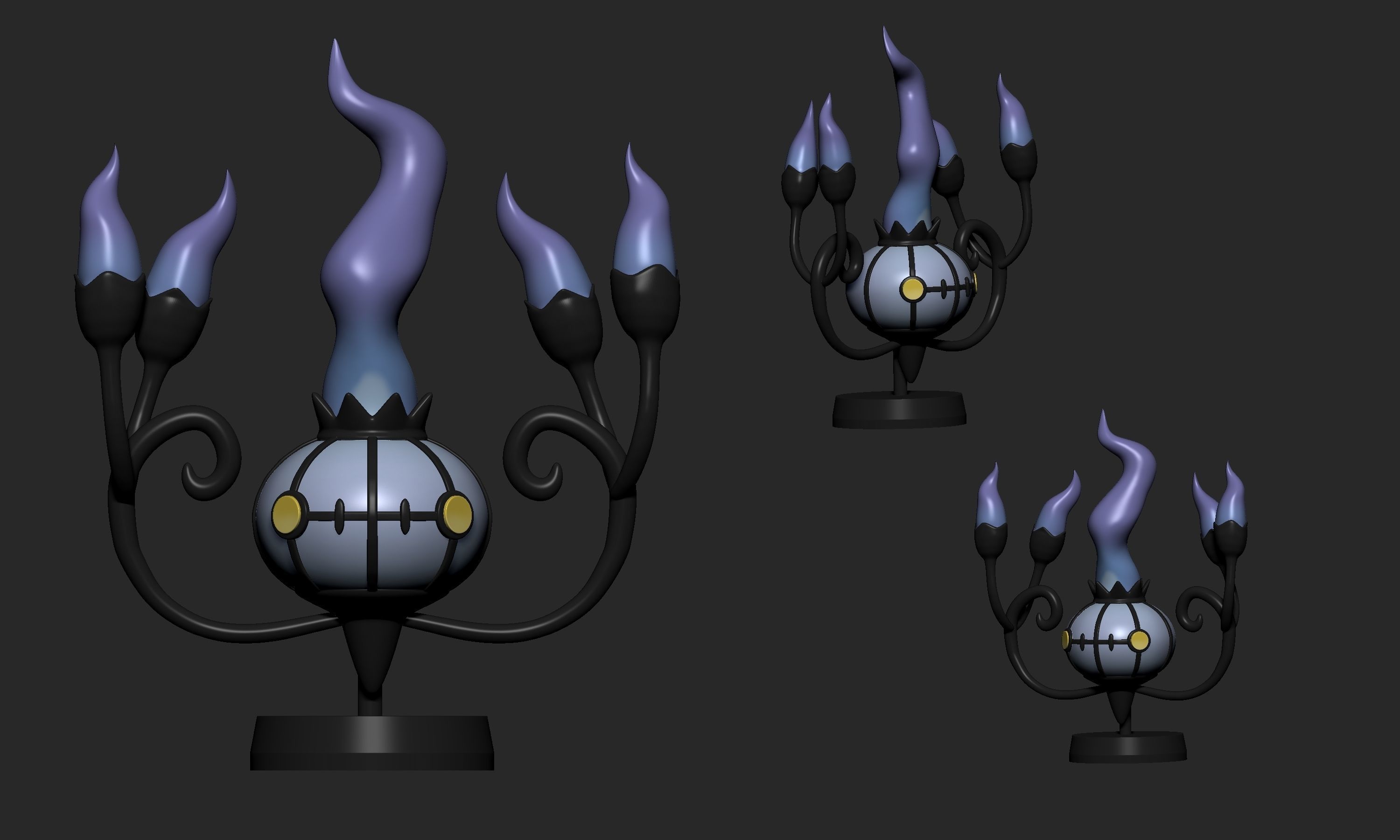 Pokemon - Litwick Lampent and Chandelure with 2 poses 3D print model_22