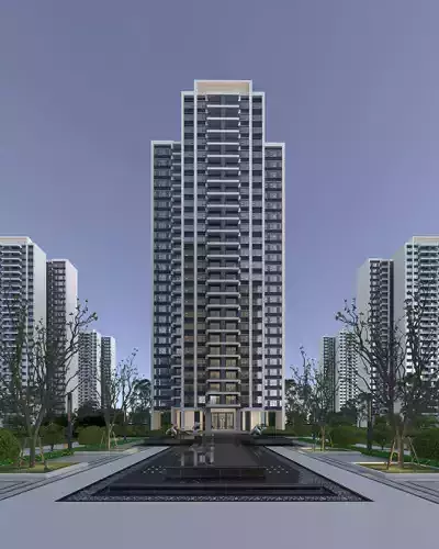 Appearance of modern high-rise residential buildings