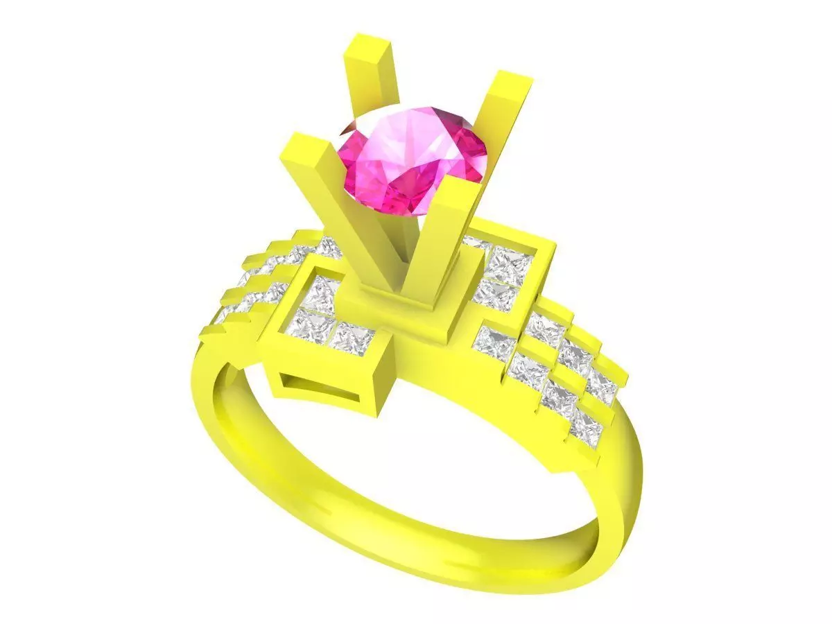 Geometric Pink Center Stone Ring Gold Jewelry 3D Model 6565 3D print model