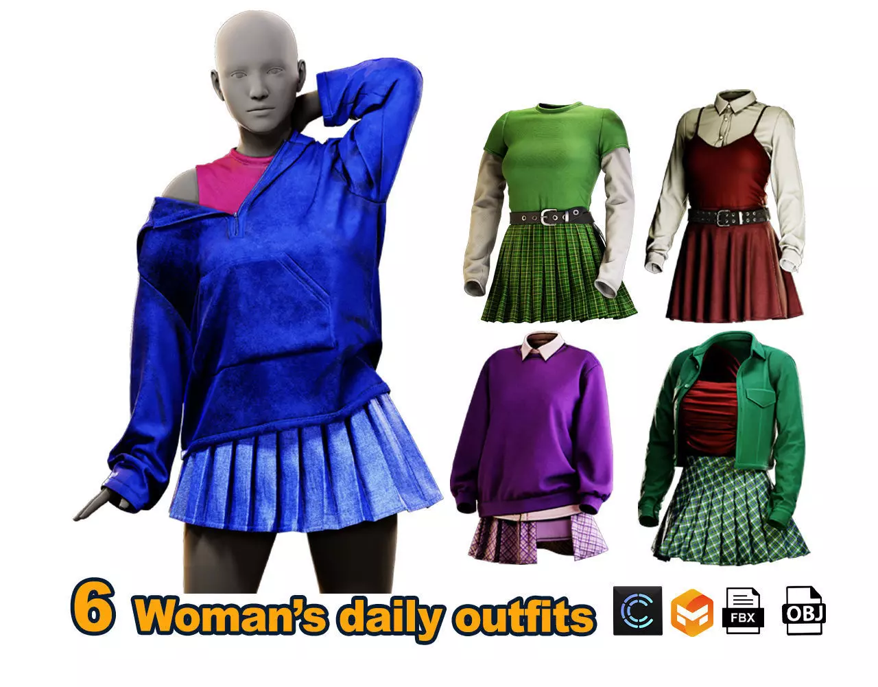 Woman Daily outfits 3D model_0