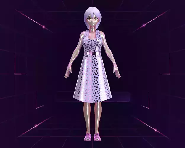 Girls Long Fashion Dress Low-poly 3D model