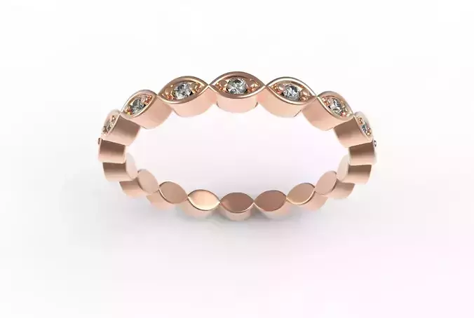 Marquise Shaped Bezel Round Diamond Eternity Wedding Ring