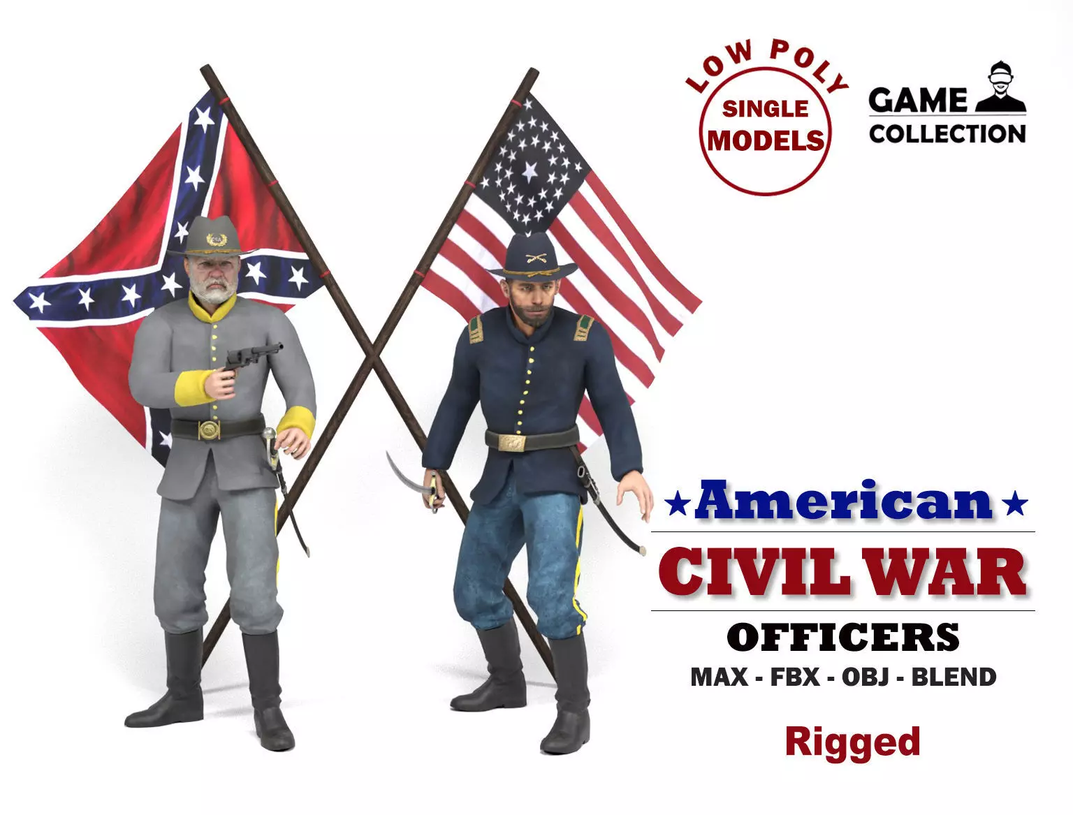 American Civil War - Officers Low-poly 3D model_0