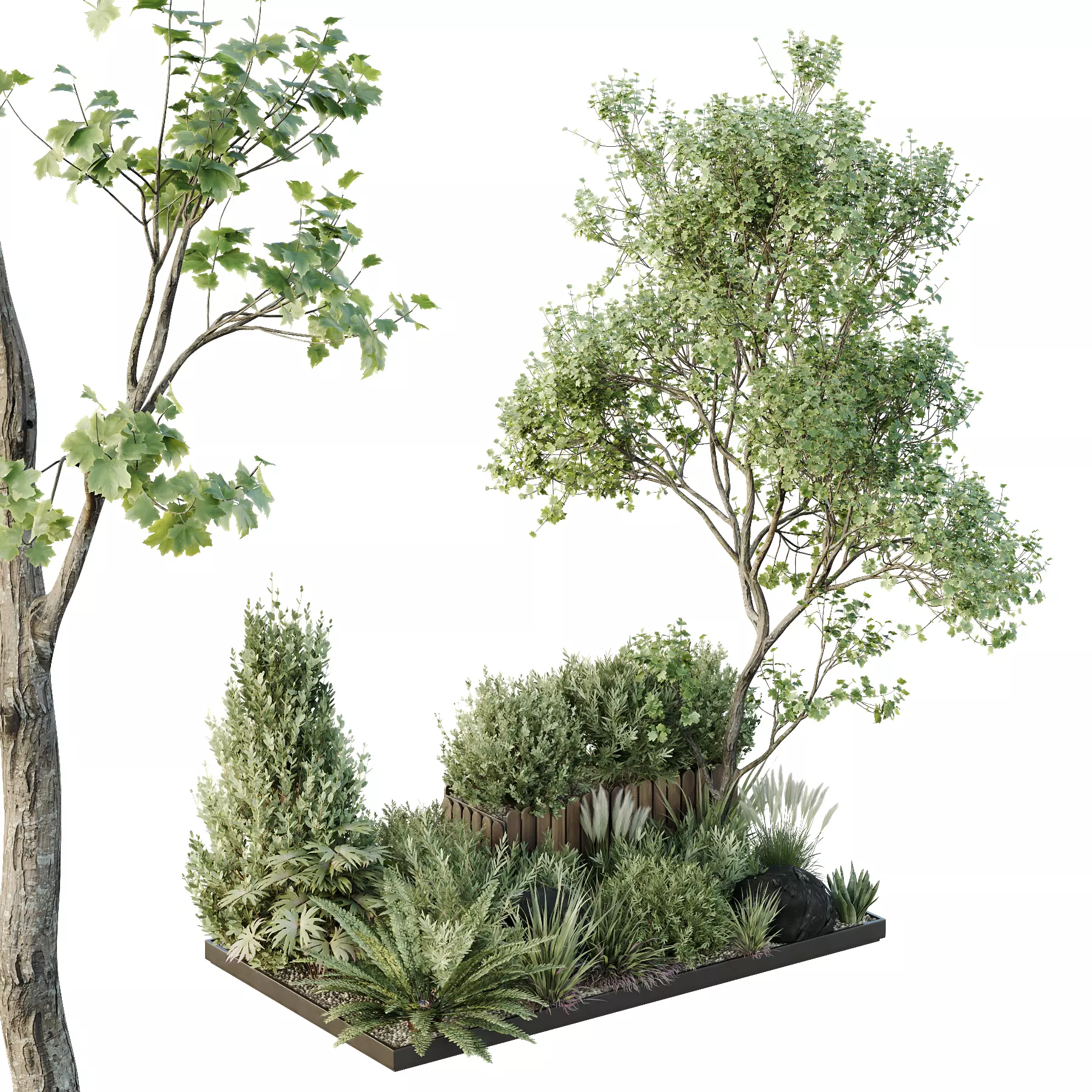 HQ Tree and bush garden box outdoor VOL 17 3D model