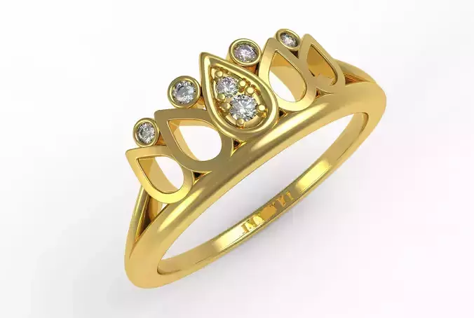 Pear Shape Crown Round Diamond Engagement Ring