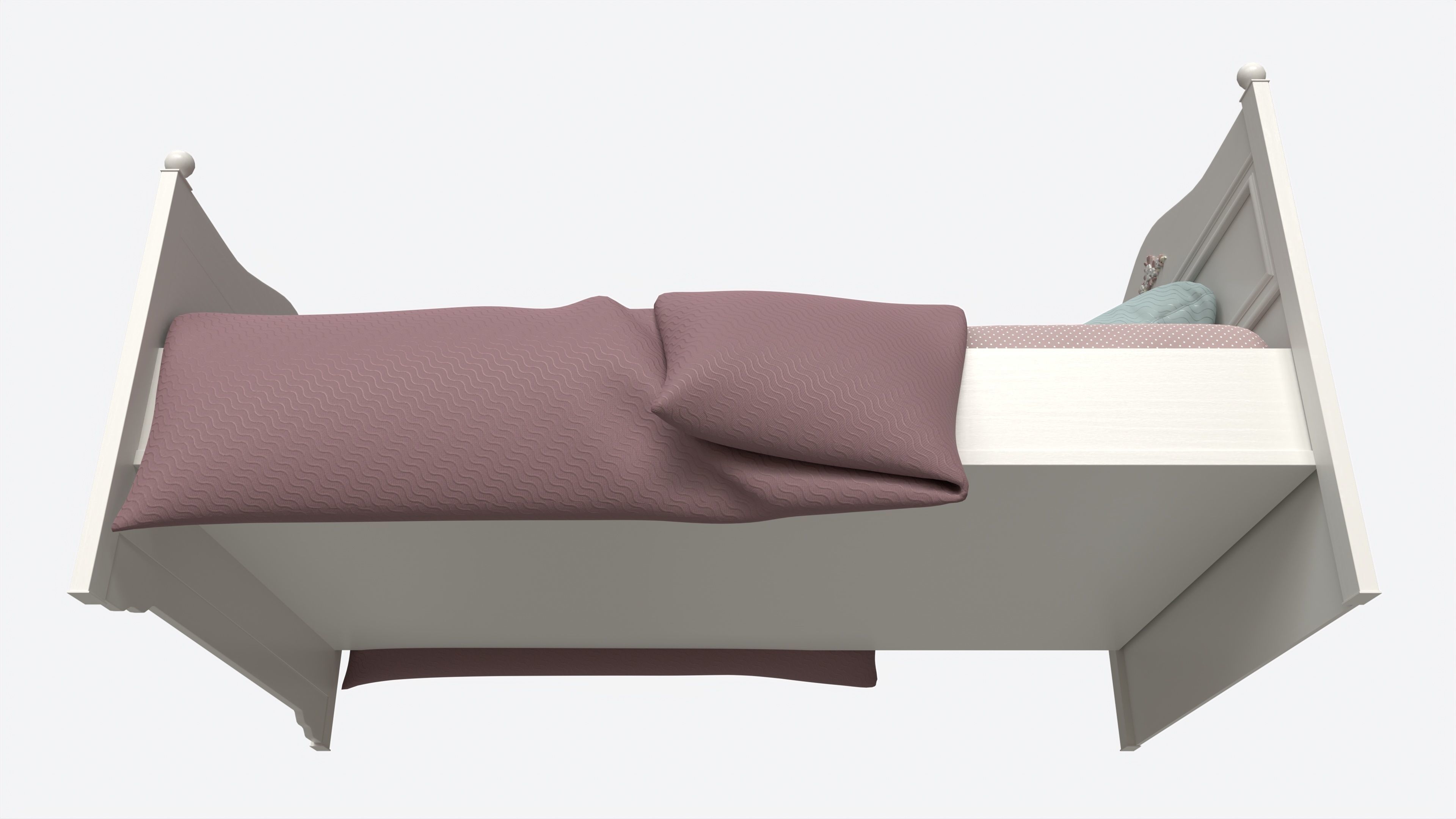 Children Bed with Decorated Headboard and Footboard 3D model_3