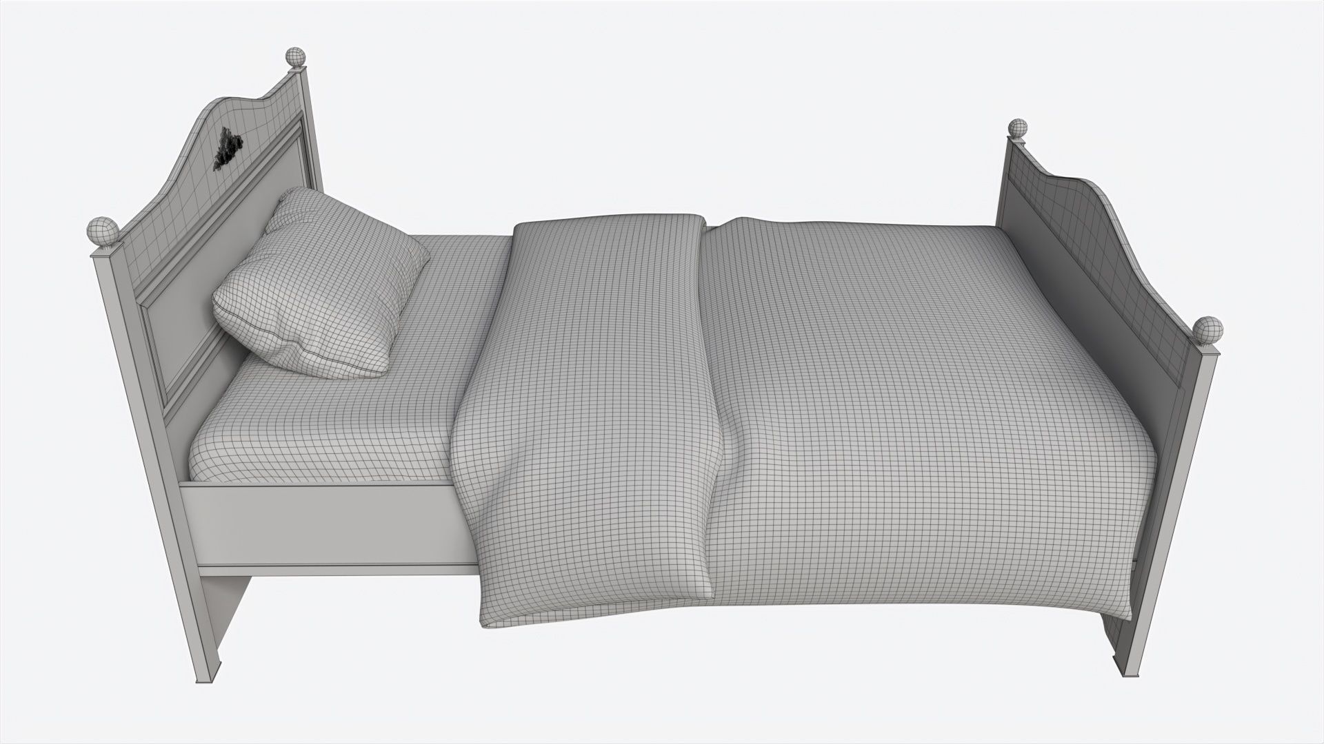 Children Bed with Decorated Headboard and Footboard 3D model_8