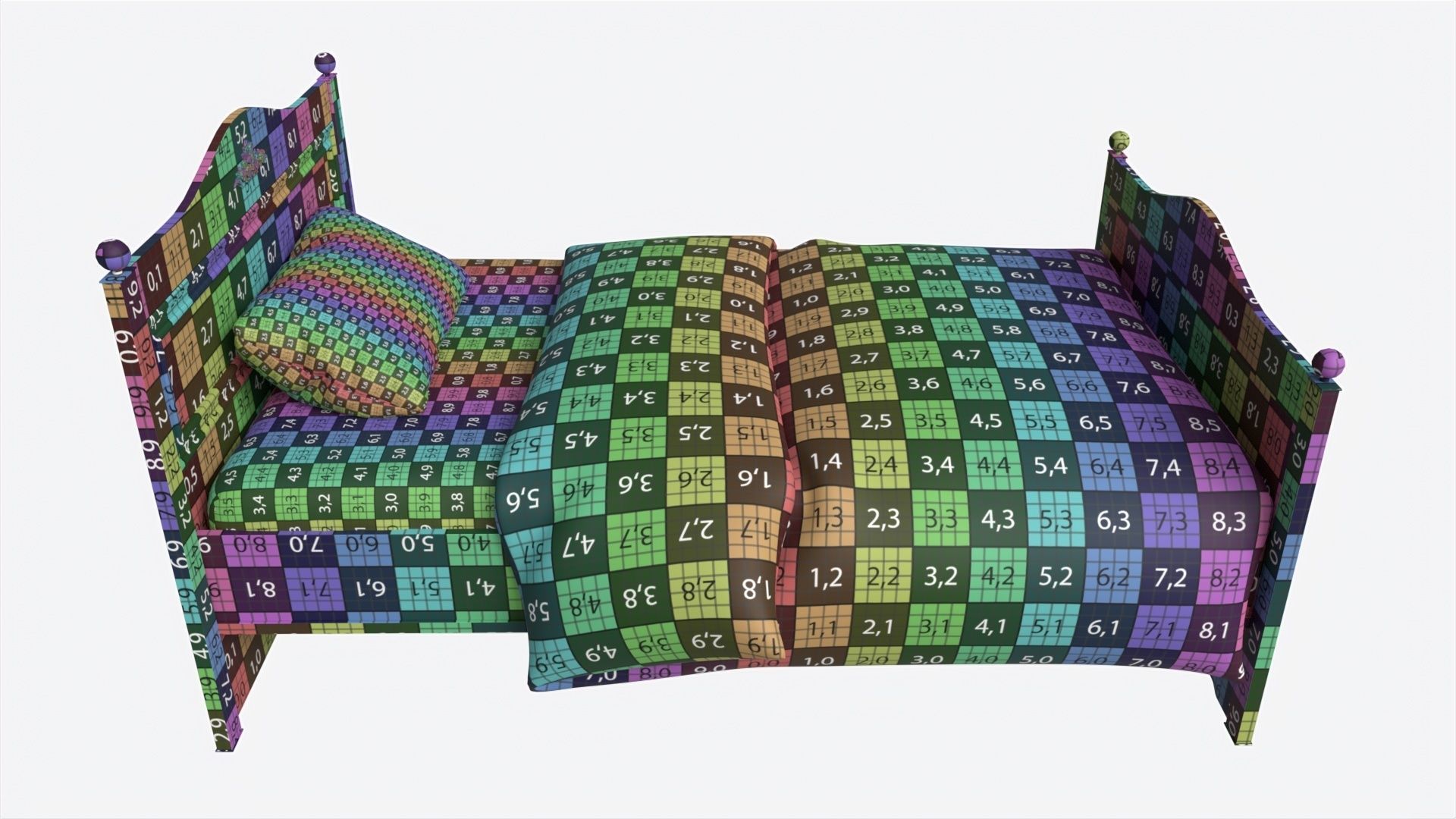 Children Bed with Decorated Headboard and Footboard 3D model_11