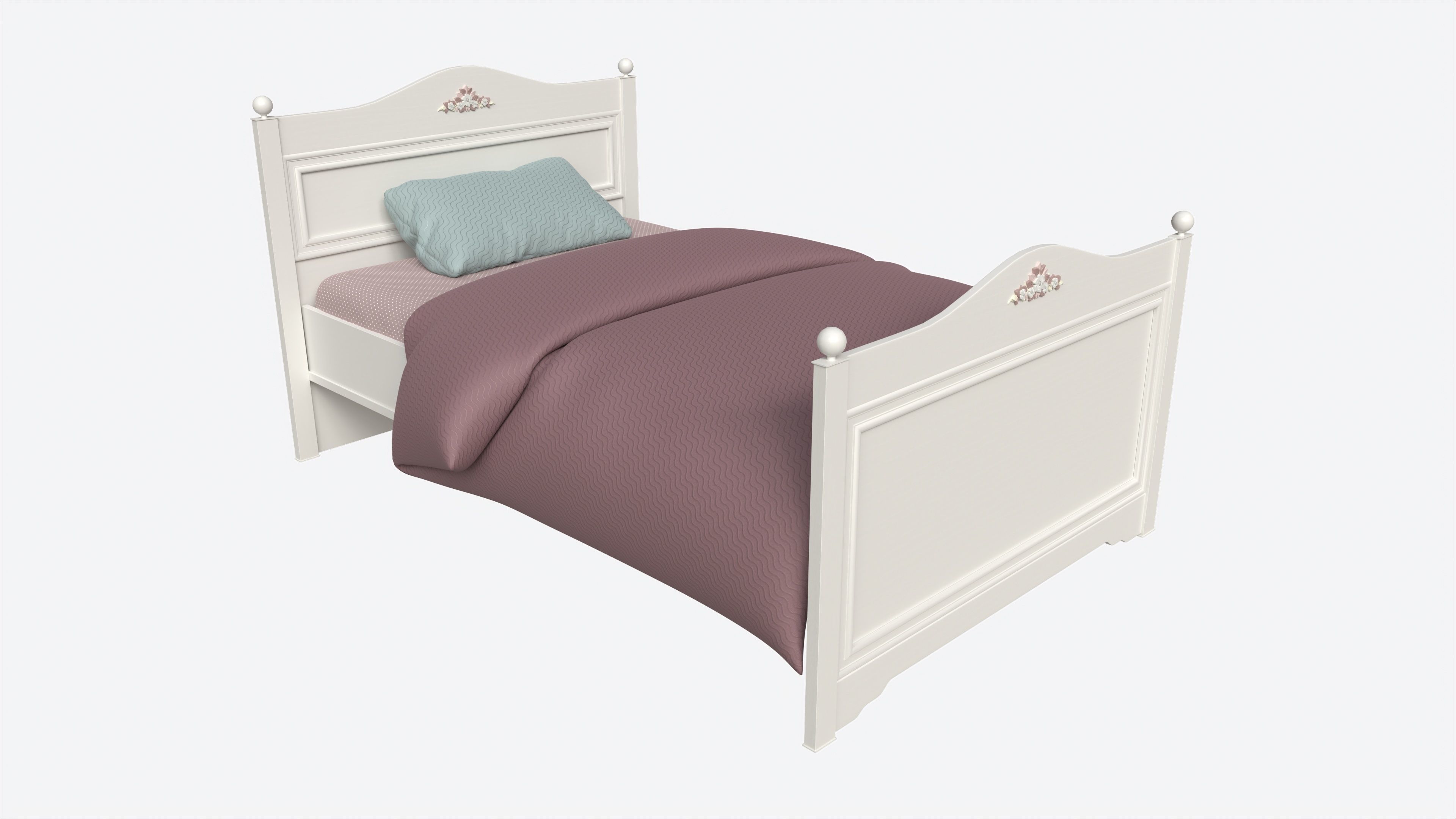 Children Bed with Decorated Headboard and Footboard 3D model_1