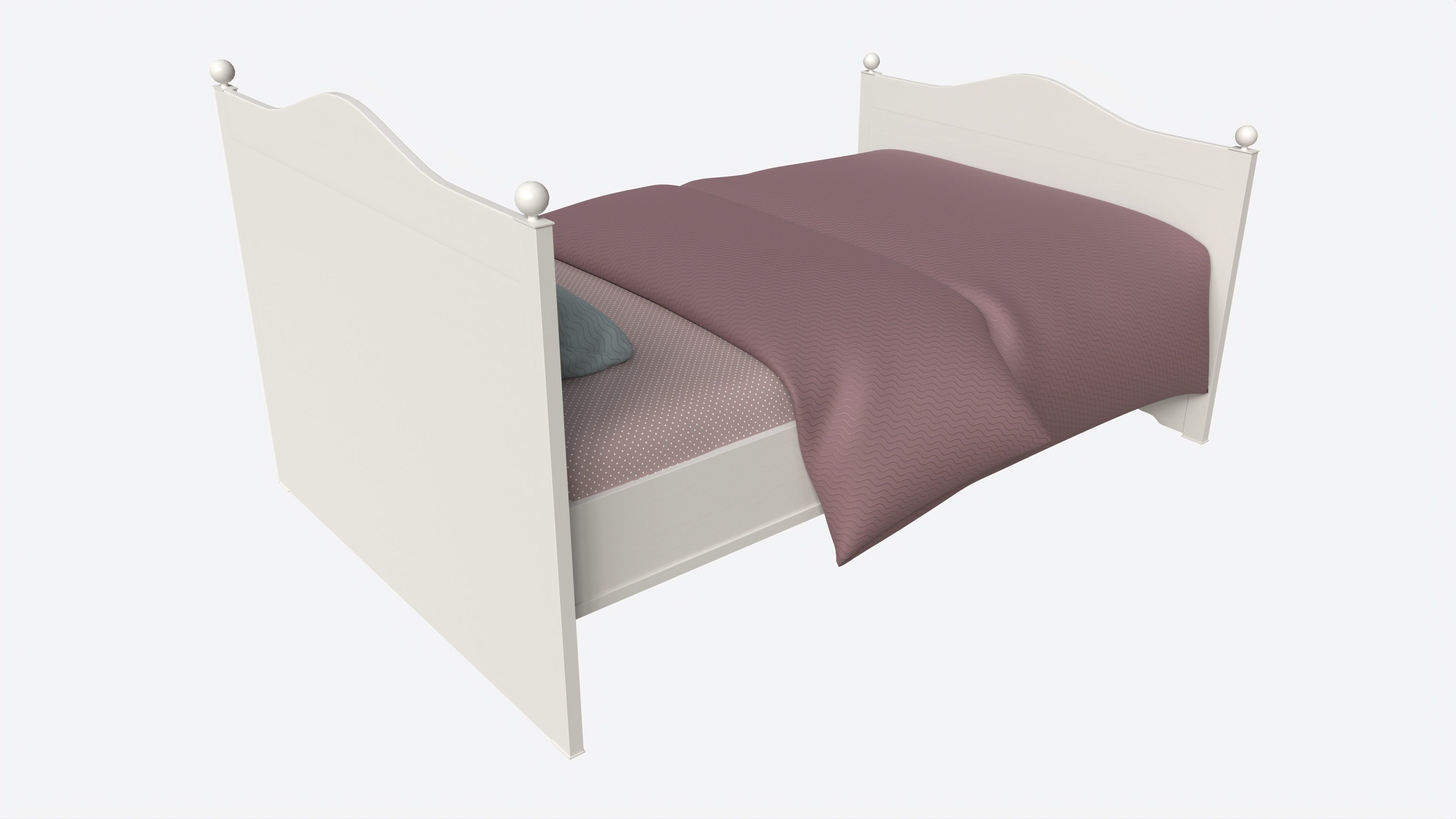 Children Bed with Decorated Headboard and Footboard 3D model_2