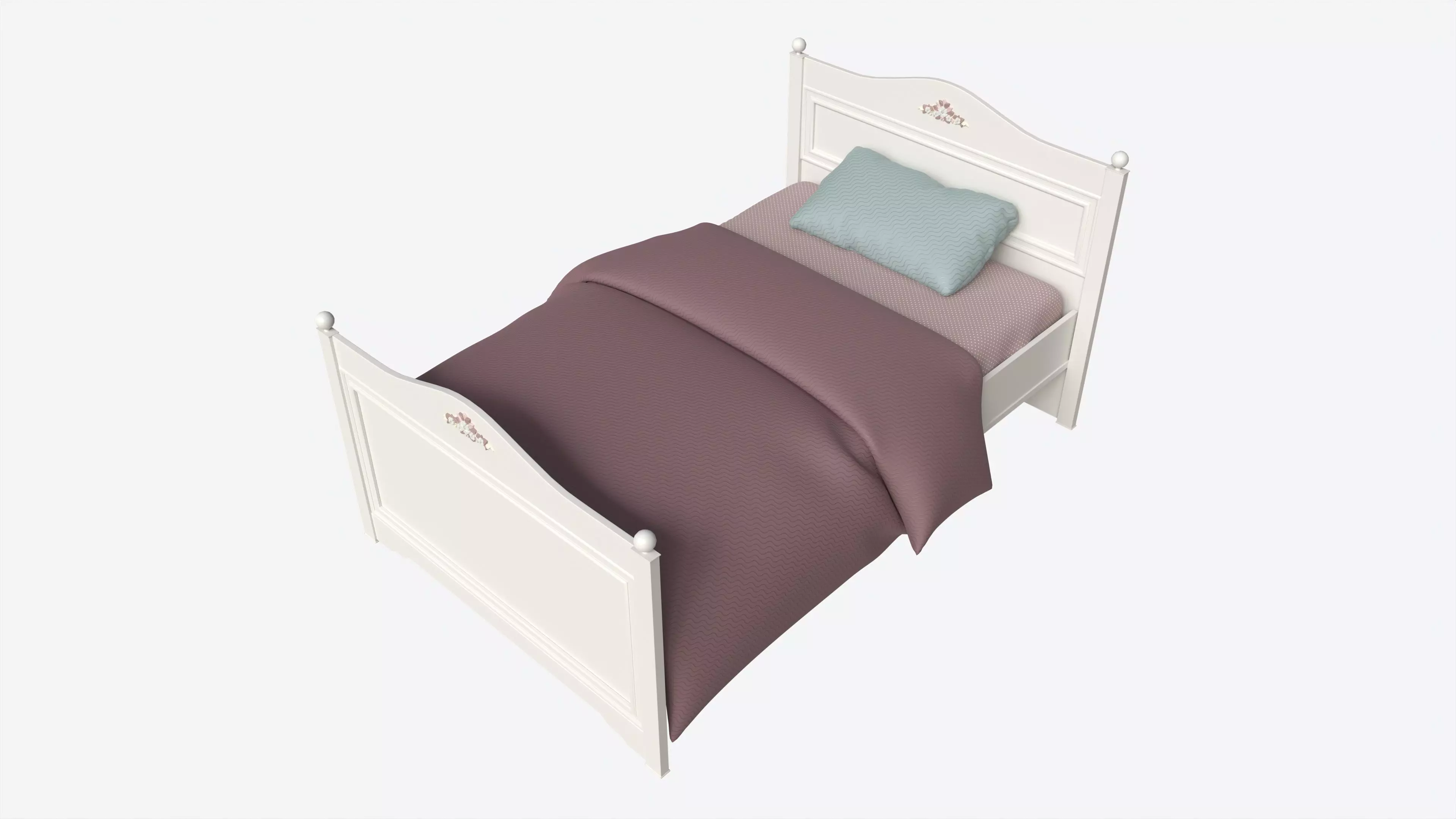 Children Bed with Decorated Headboard and Footboard 3D model_0