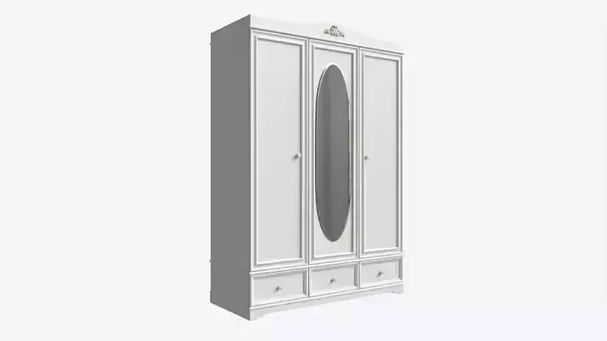 Children Decorated Wardrobe with Mirror and Drawers 3D model