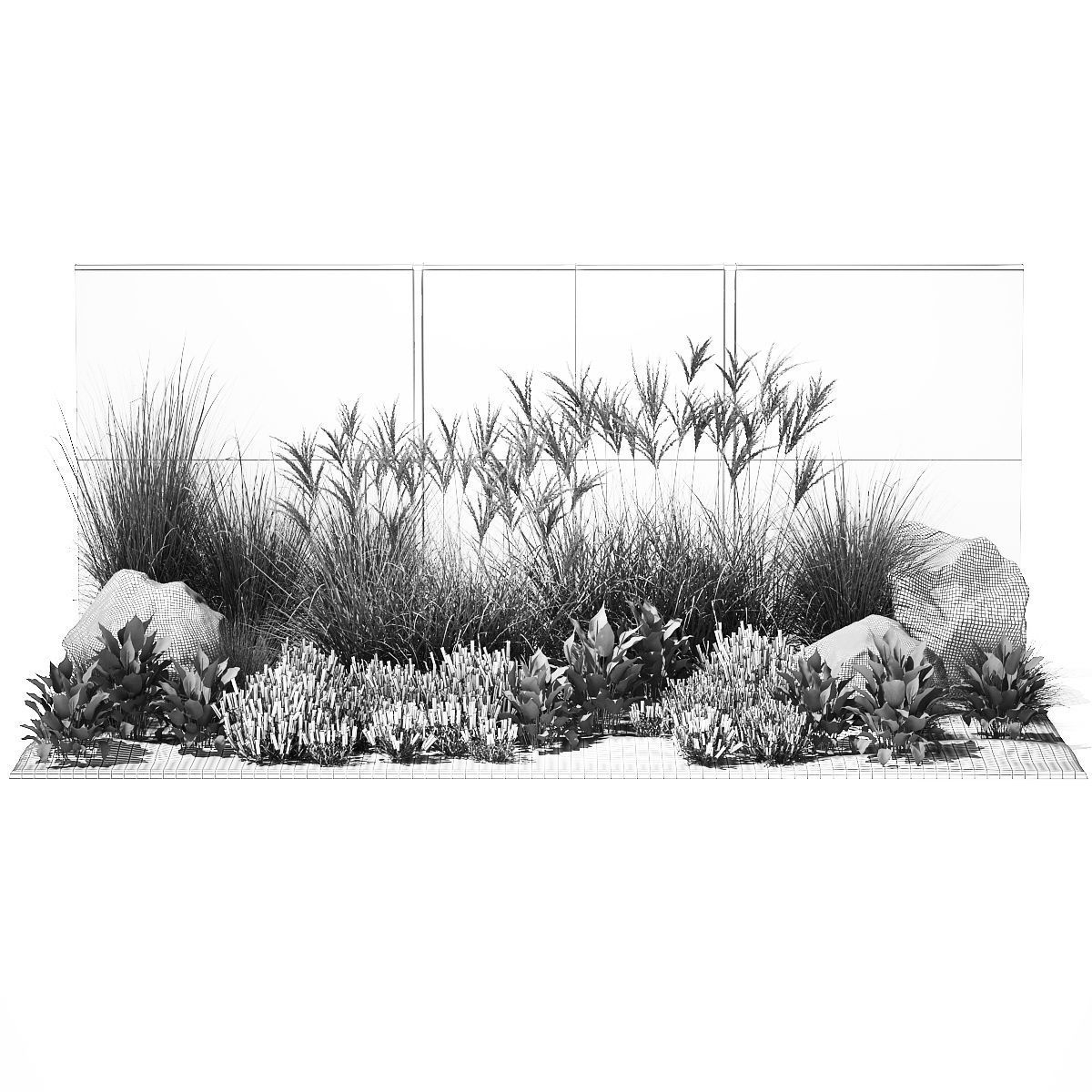 Garden with lavender bushes Spathiphyllum Miscanthus 1397 3D model_13