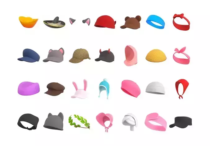 Hats and Helmets Pack 9 3D model