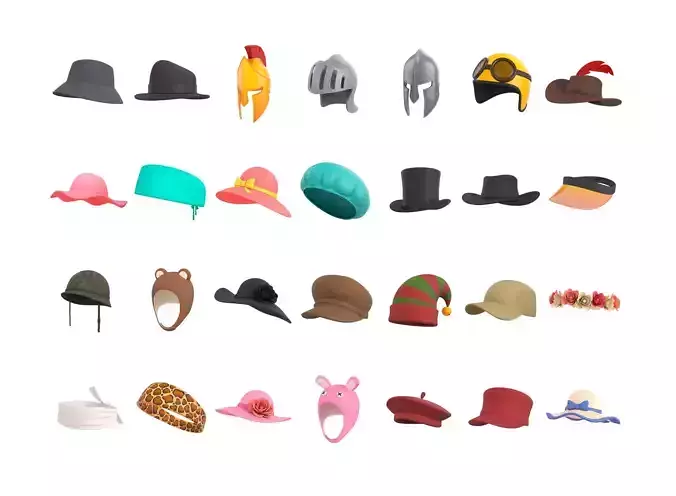 Hats and Helmets Pack 10 3D model