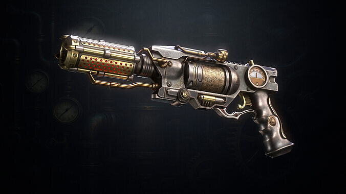 Steampunk Revolver Low-poly 3D model