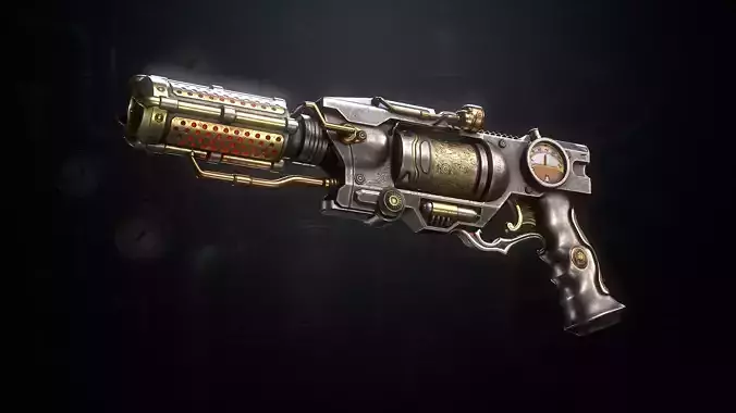 Steampunk Revolver Low-poly 3D model