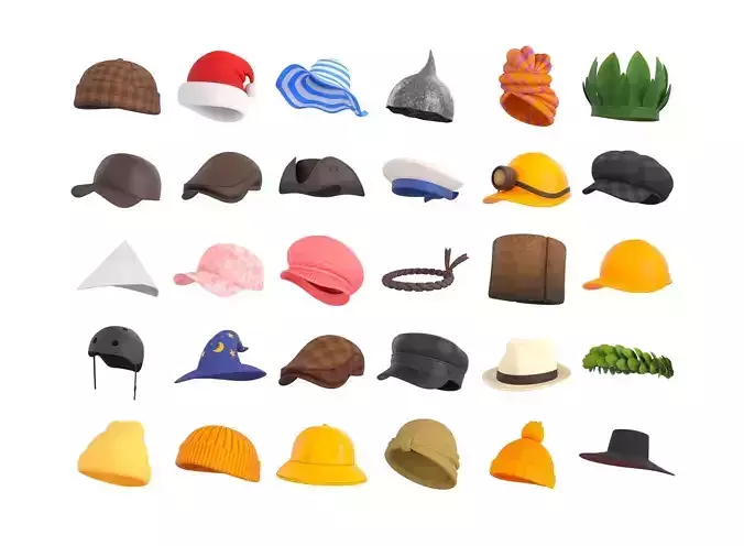 Hats and Helmets Pack 11 3D model