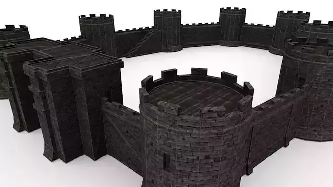 Medieval Castle Walls Low-poly 3D model