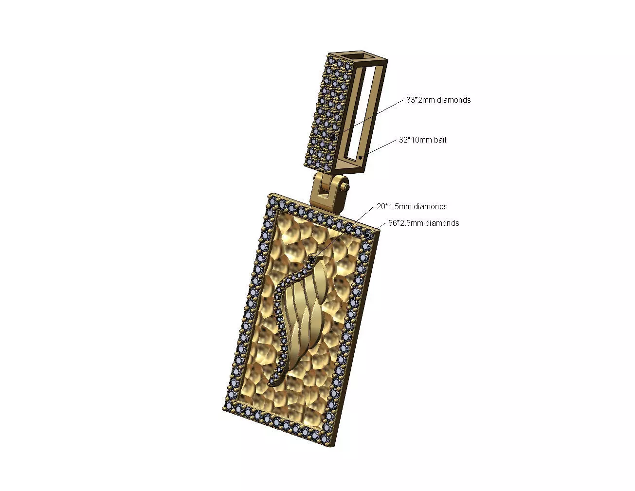 Hammered Diamond wing pendant with bail 3D print model