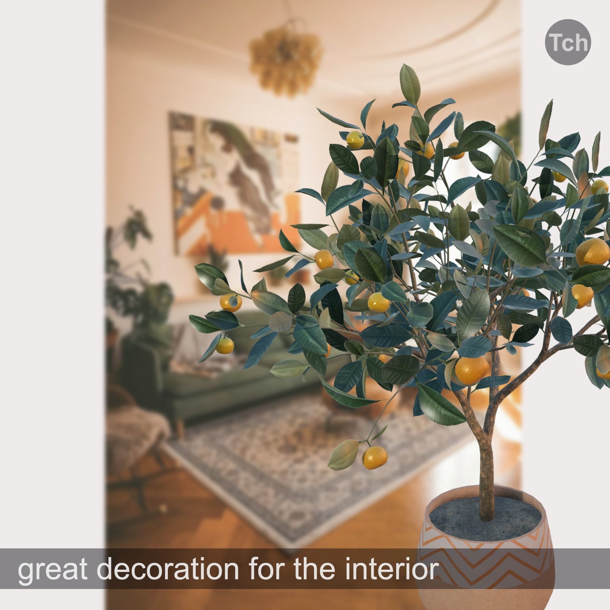 Mandarin tree in a pot Low-poly 3D model_3