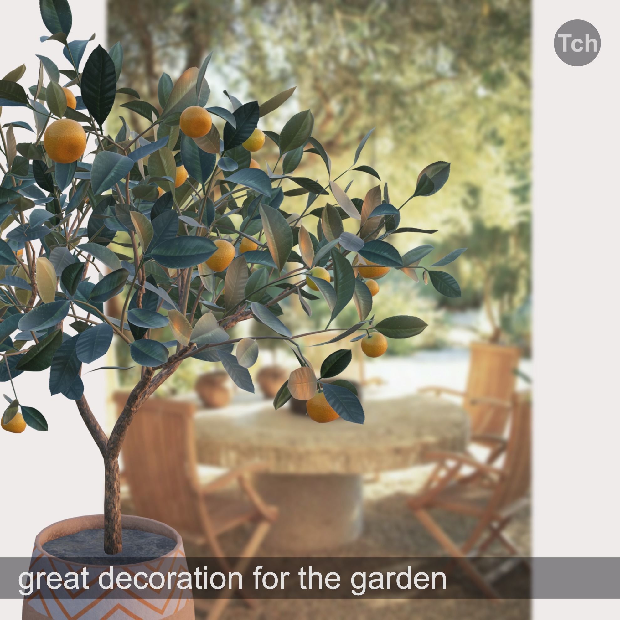 Mandarin tree in a pot Low-poly 3D model_4