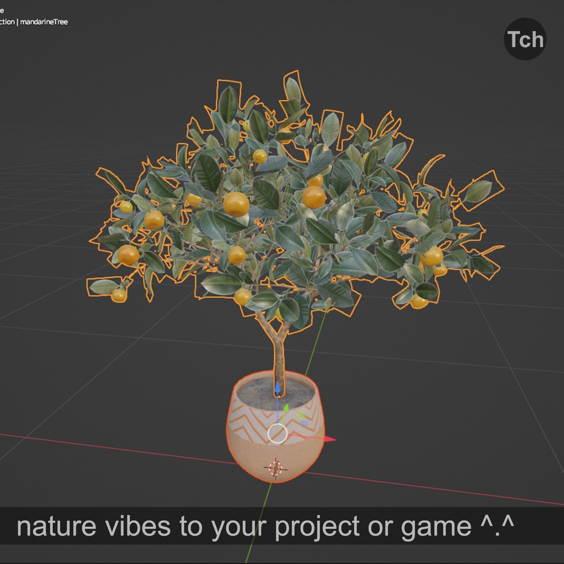 Mandarin tree in a pot Low-poly 3D model_8