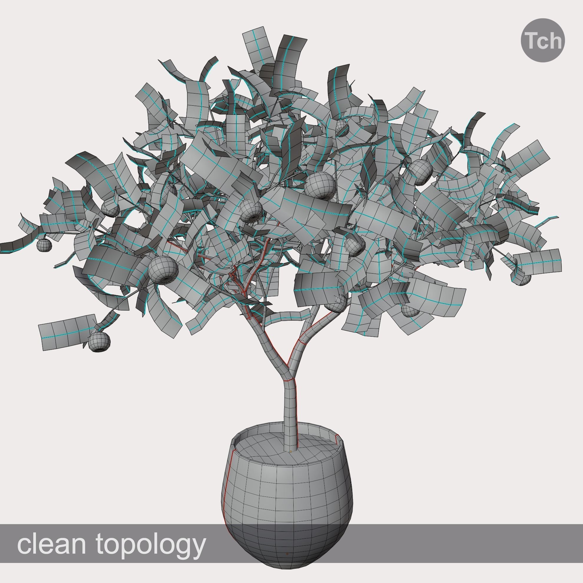 Mandarin tree in a pot Low-poly 3D model_6