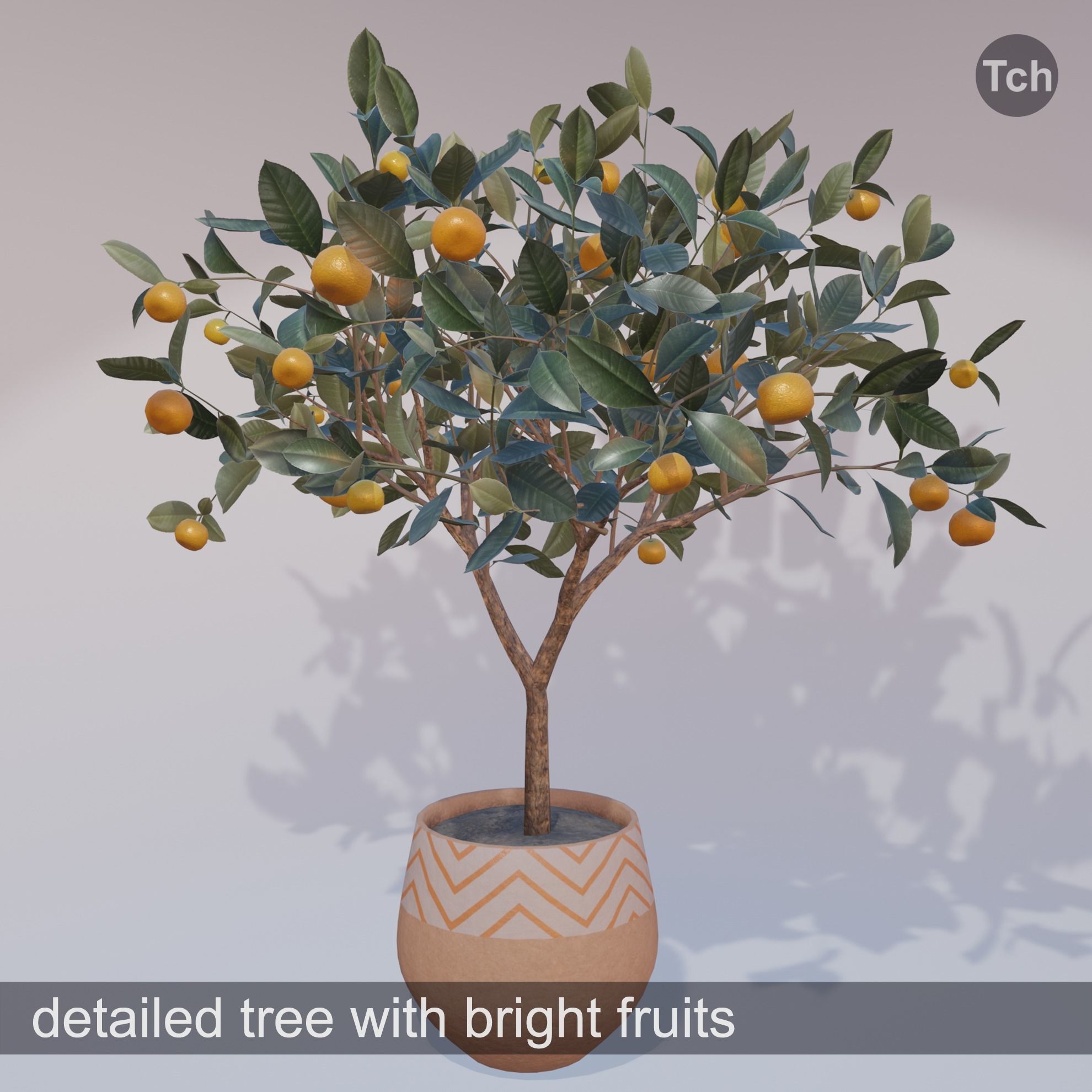 Mandarin tree in a pot Low-poly 3D model_2