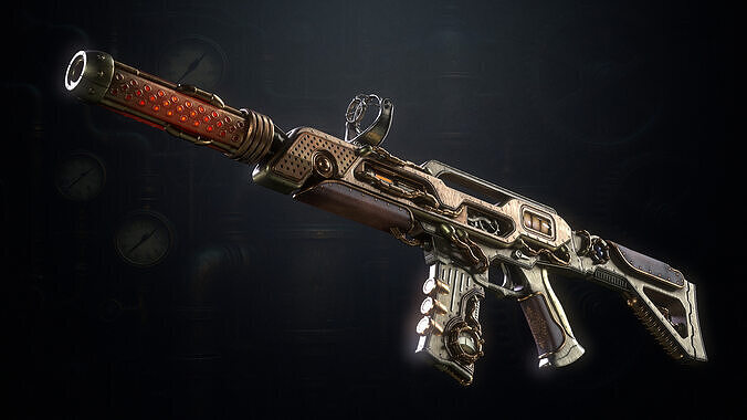 The SteamPunk Assault Rifle Low-poly 3D model