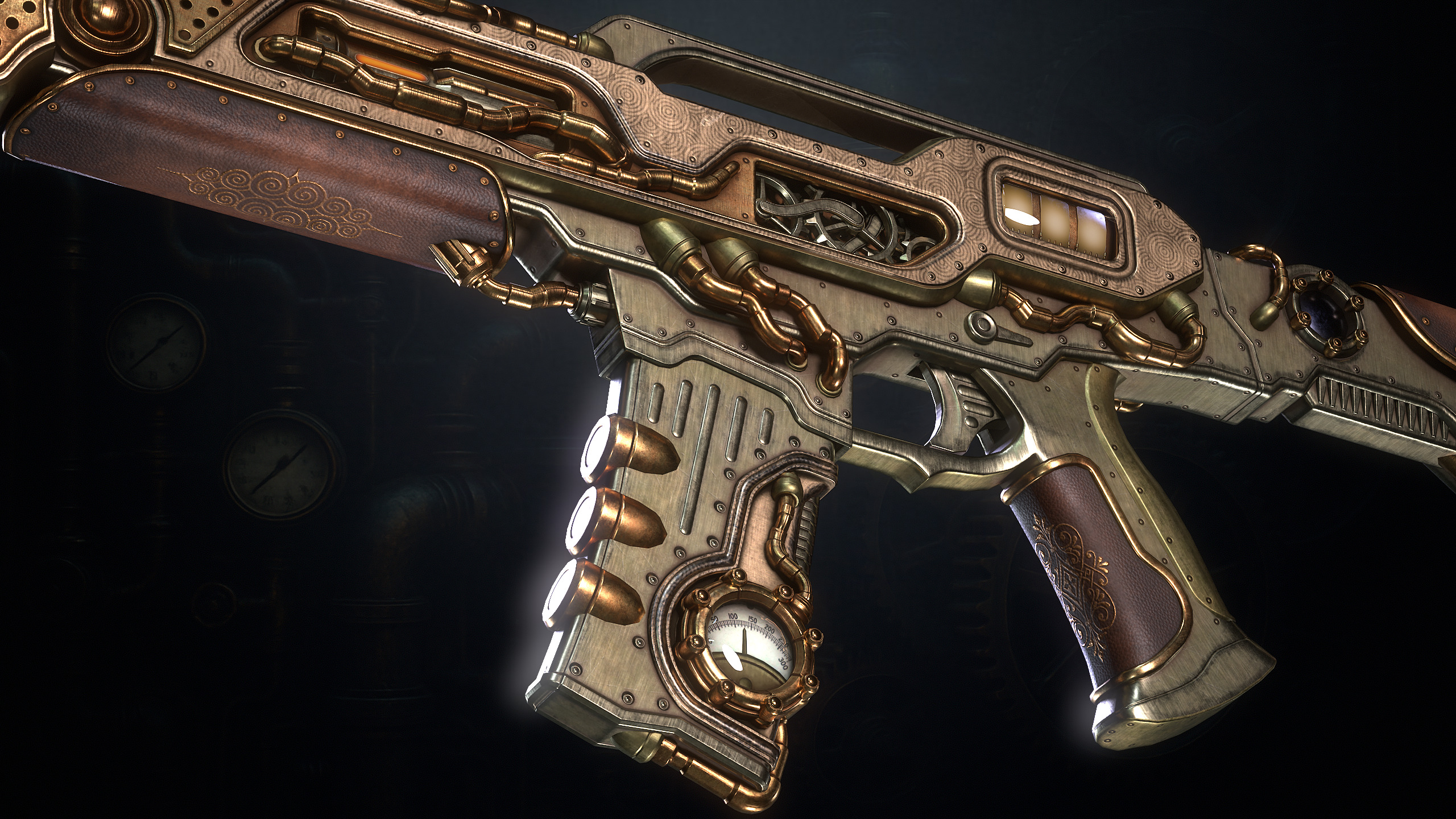 The SteamPunk Assault Rifle Low-poly 3D model_9