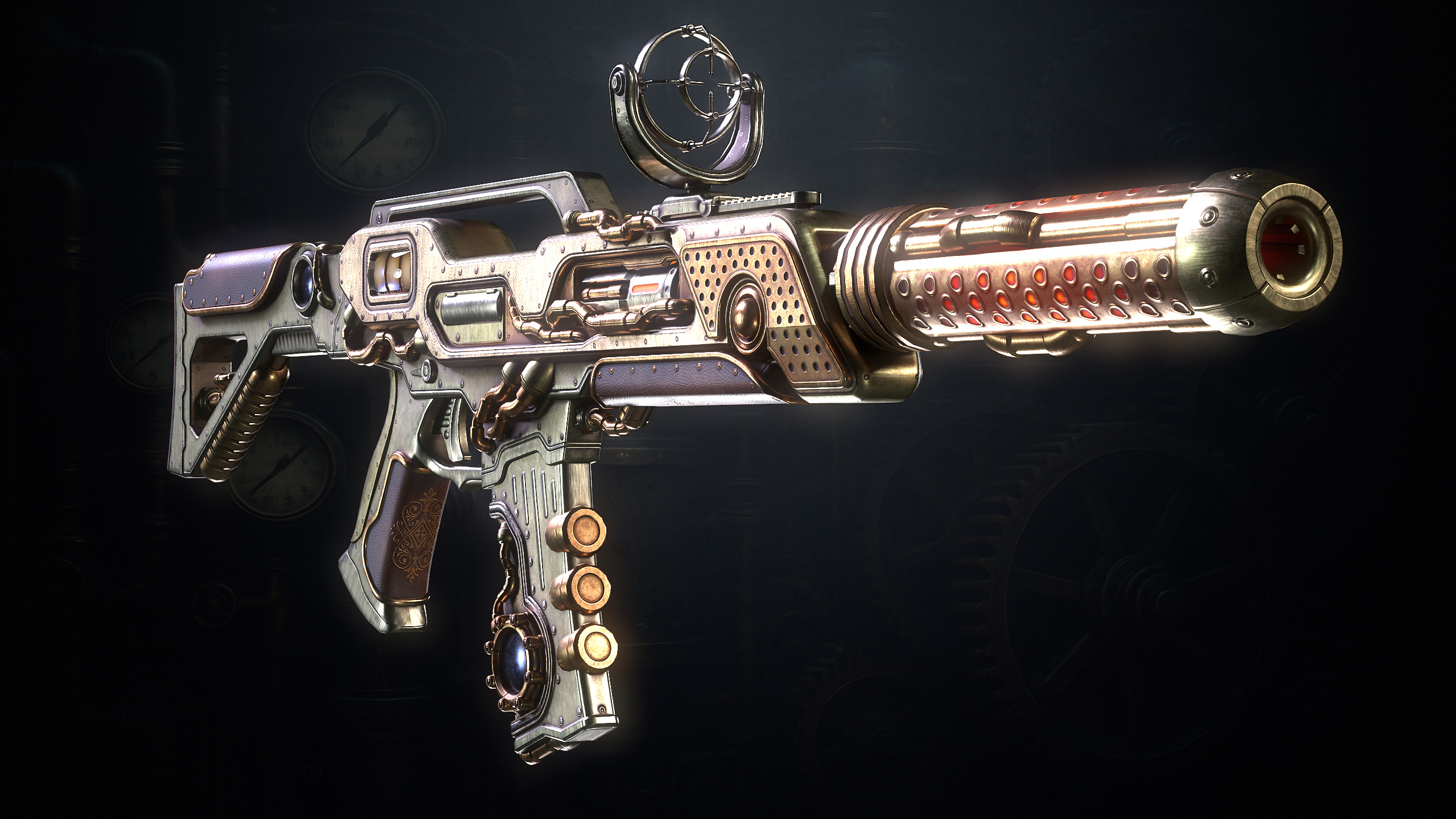 The SteamPunk Assault Rifle Low-poly 3D model_6