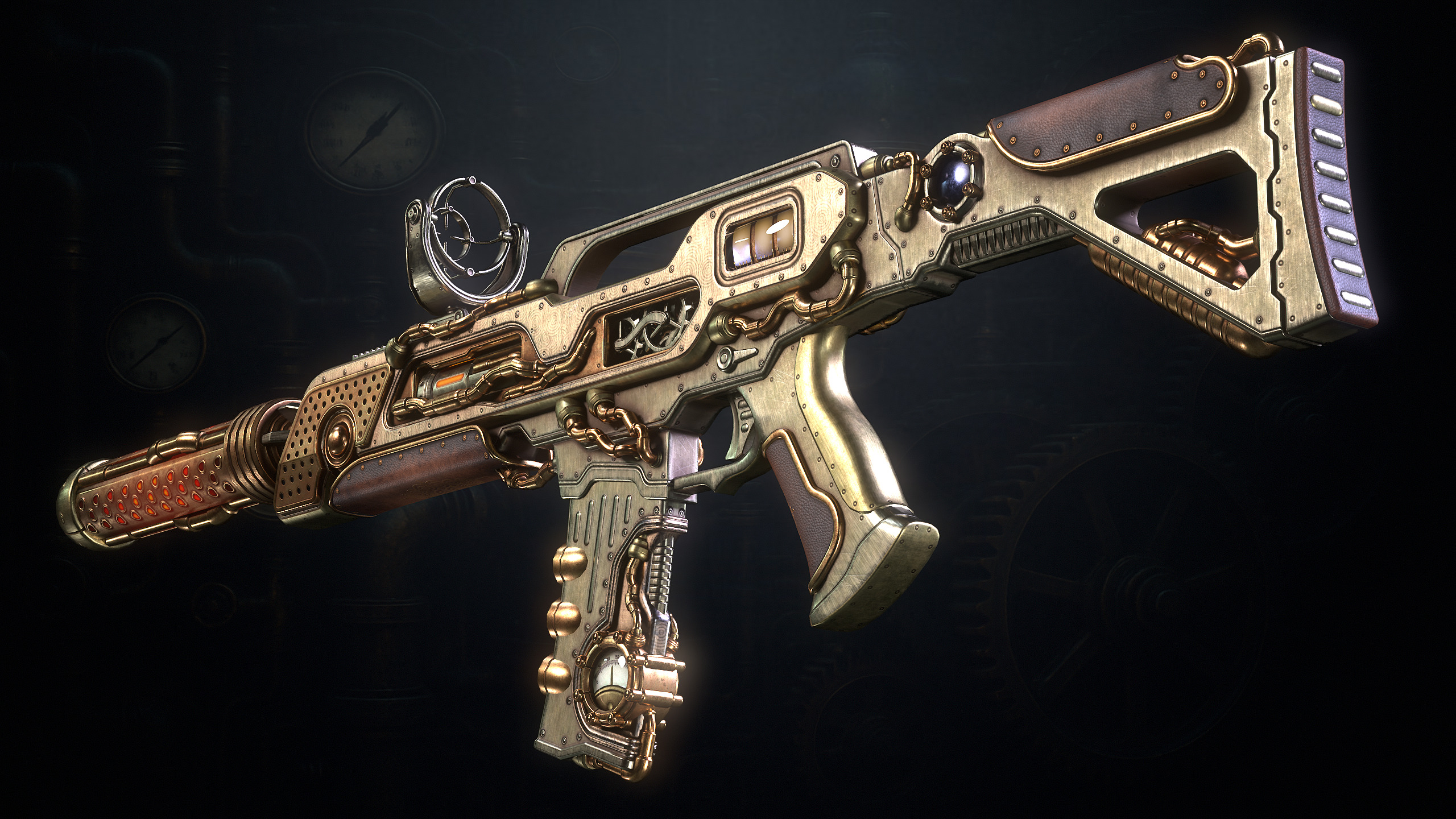 The SteamPunk Assault Rifle Low-poly 3D model_7