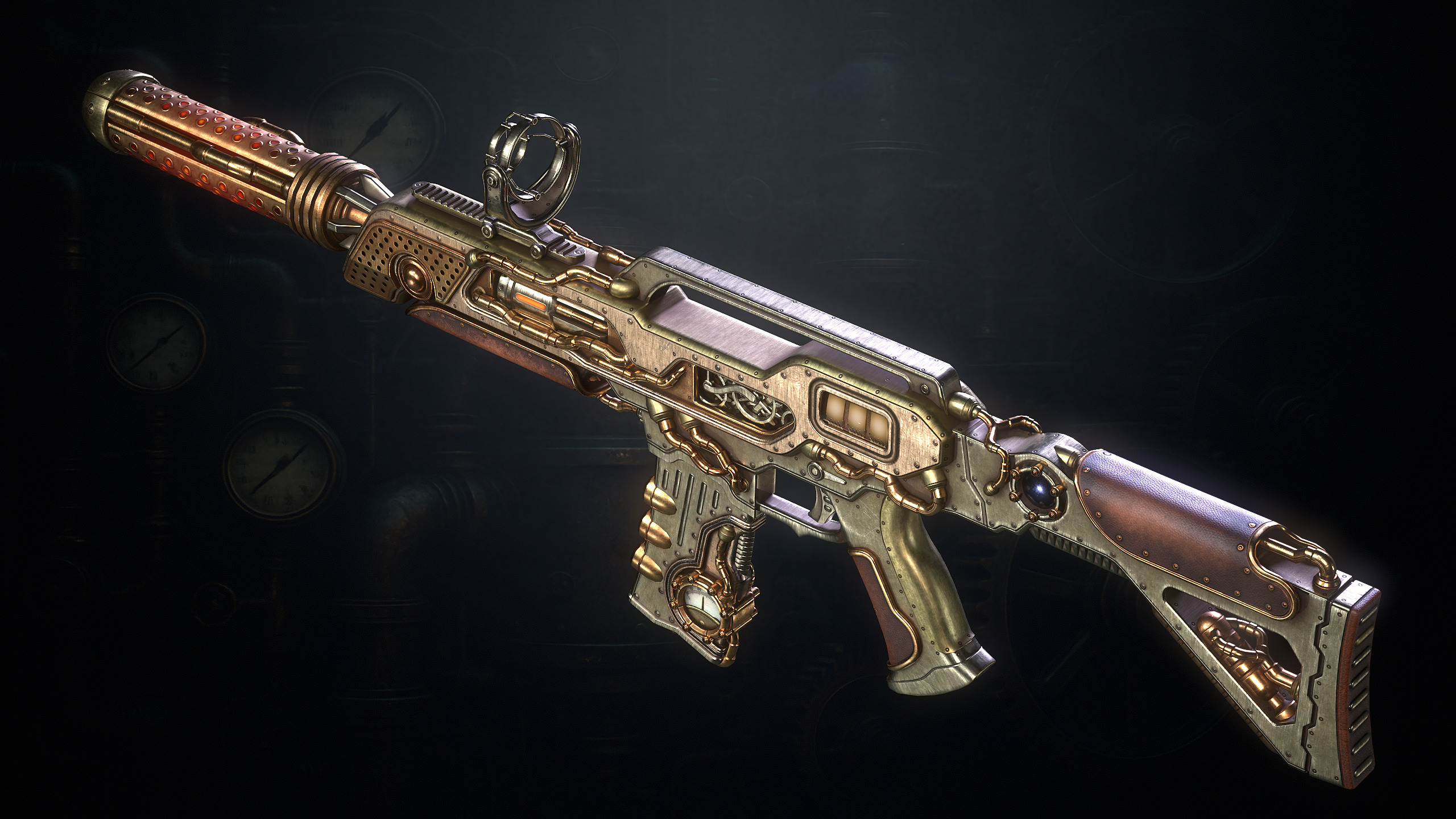 The SteamPunk Assault Rifle Low-poly 3D model_4