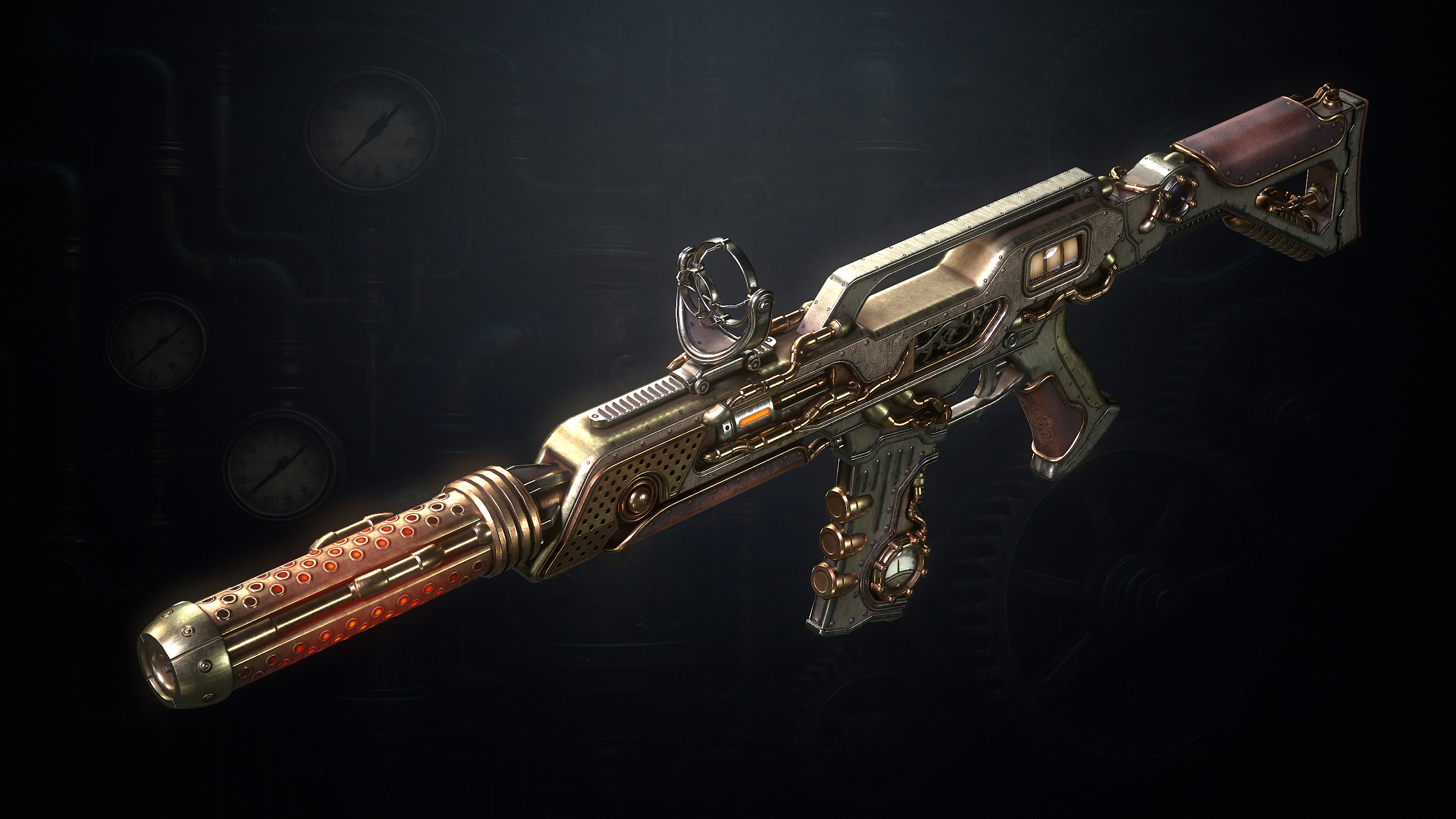 The SteamPunk Assault Rifle Low-poly 3D model_2