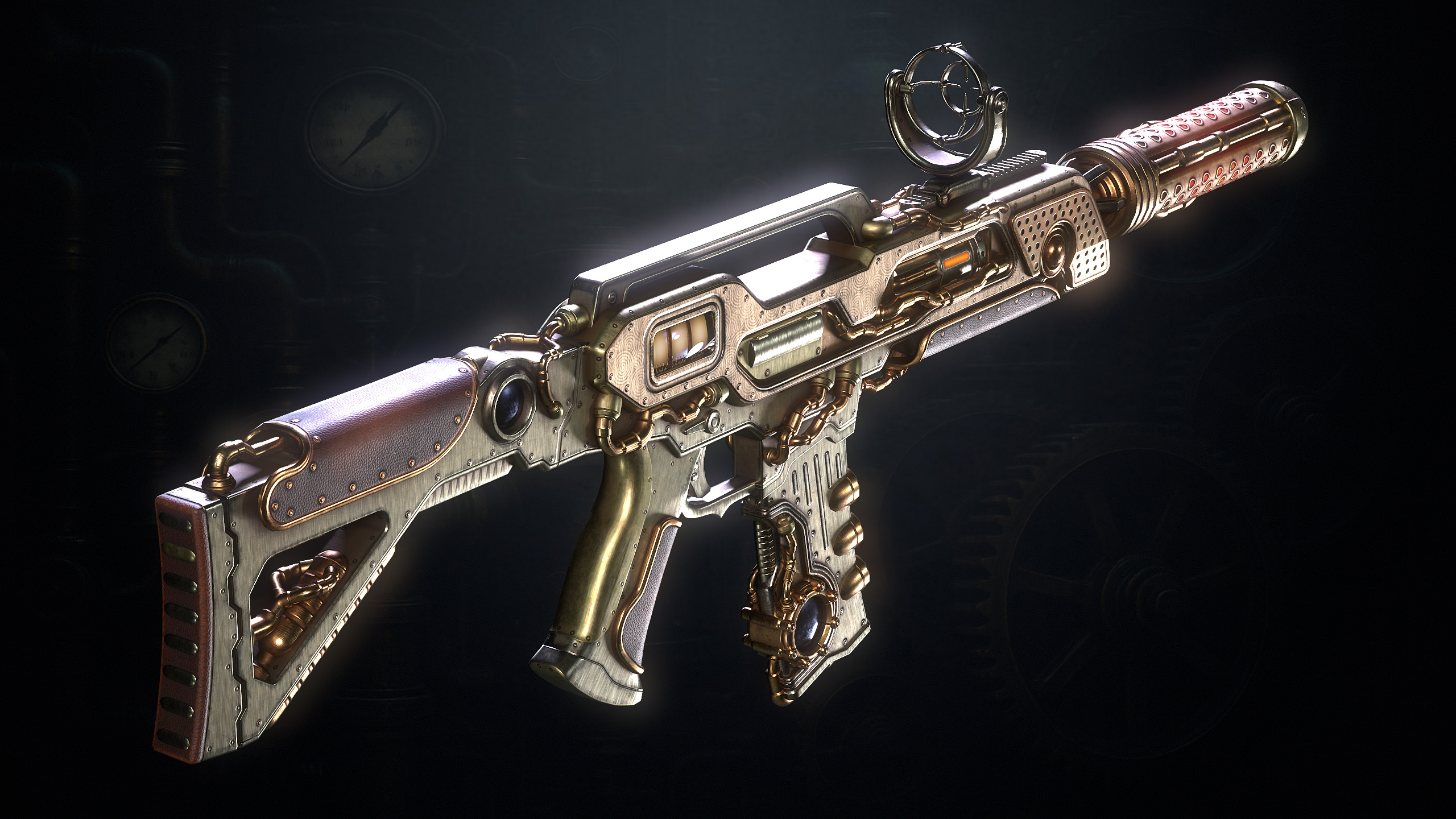 The SteamPunk Assault Rifle Low-poly 3D model_5