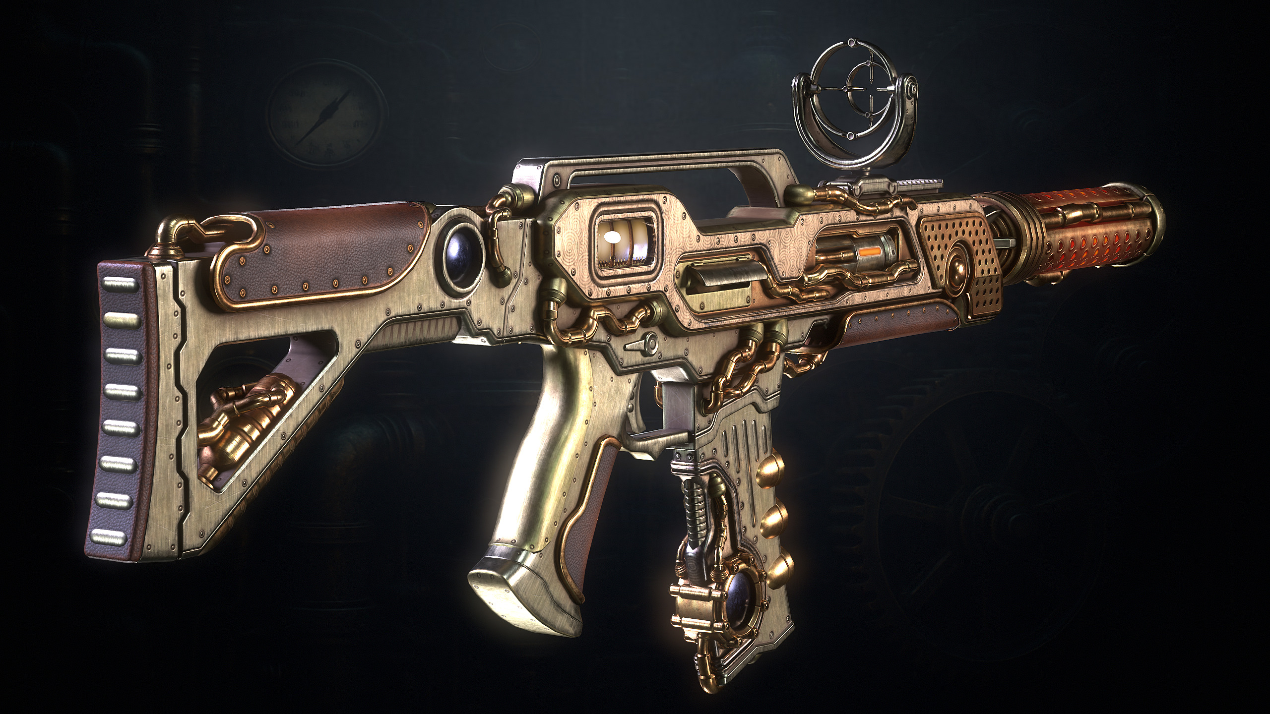The SteamPunk Assault Rifle Low-poly 3D model_8