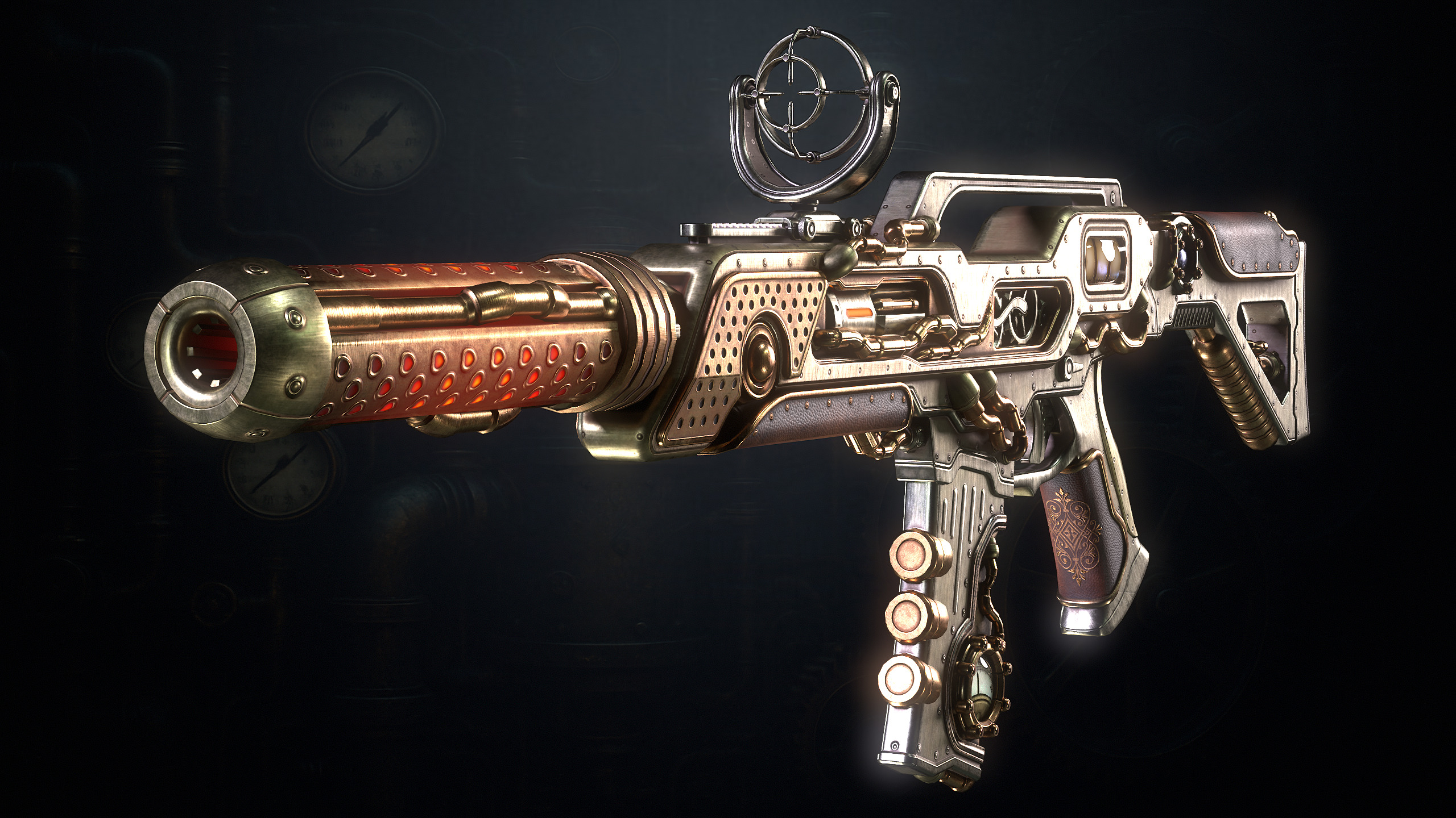 The SteamPunk Assault Rifle Low-poly 3D model_10